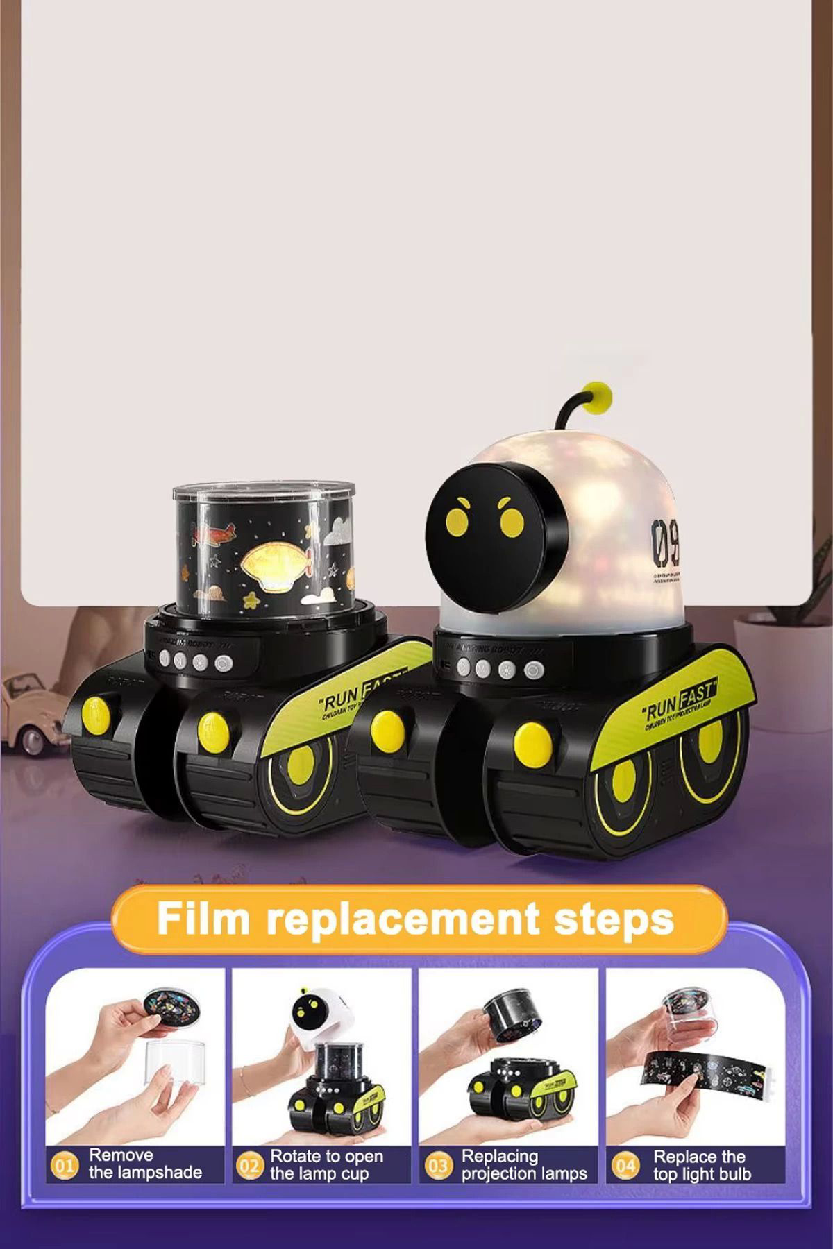 Yusuftex Robot Projeksiyon Gece Lambasi Hoparlörlü Şarjli Yildizli Gökyüzü