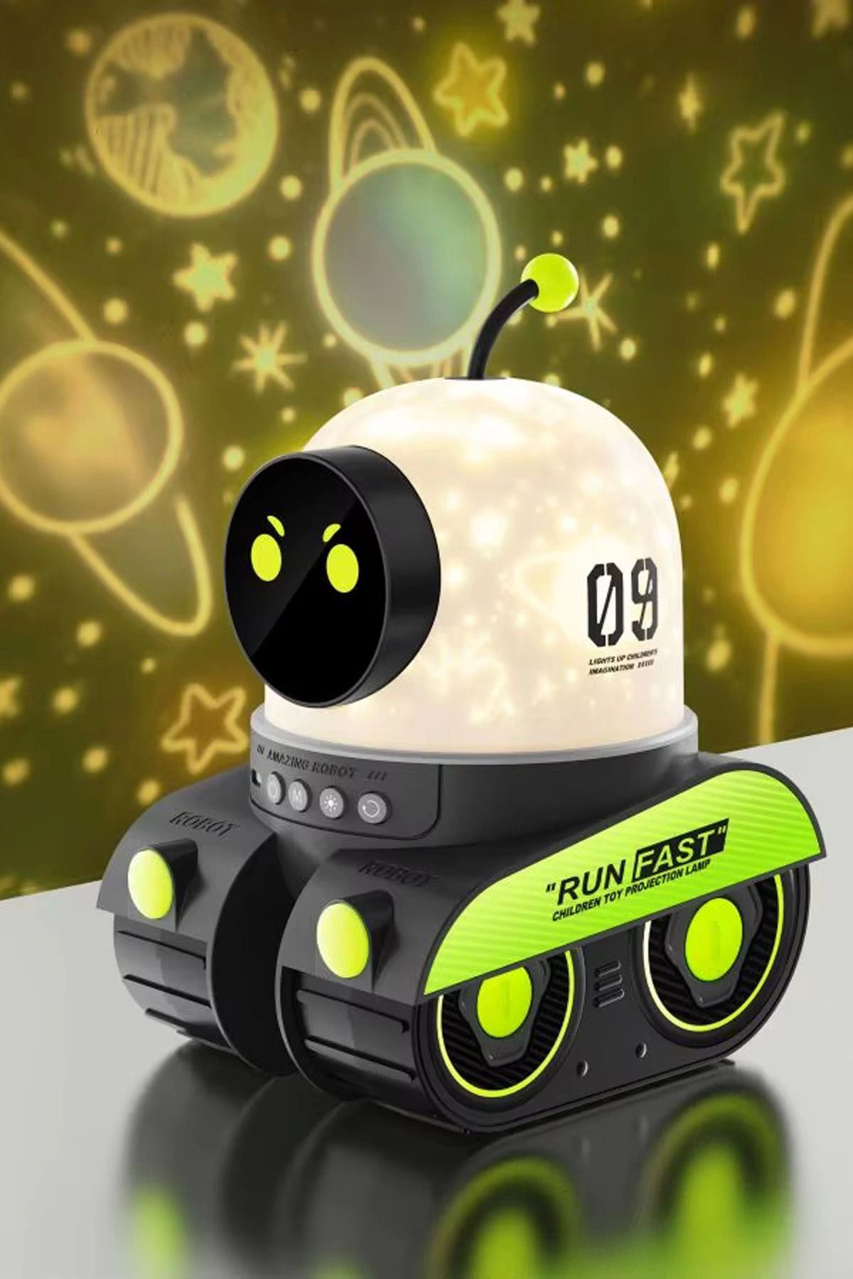 Yusuftex Robot Projeksiyon Gece Lambasi Hoparlörlü Şarjli Yildizli Gökyüzü