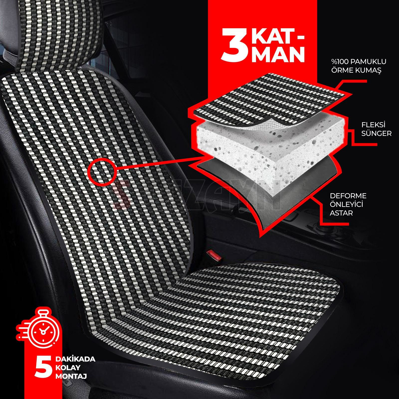 Drs Tuning S-Dizayn Oto Koltuk Koruyucu Kilif Siyah Universal 2 Parça Ön A+ 