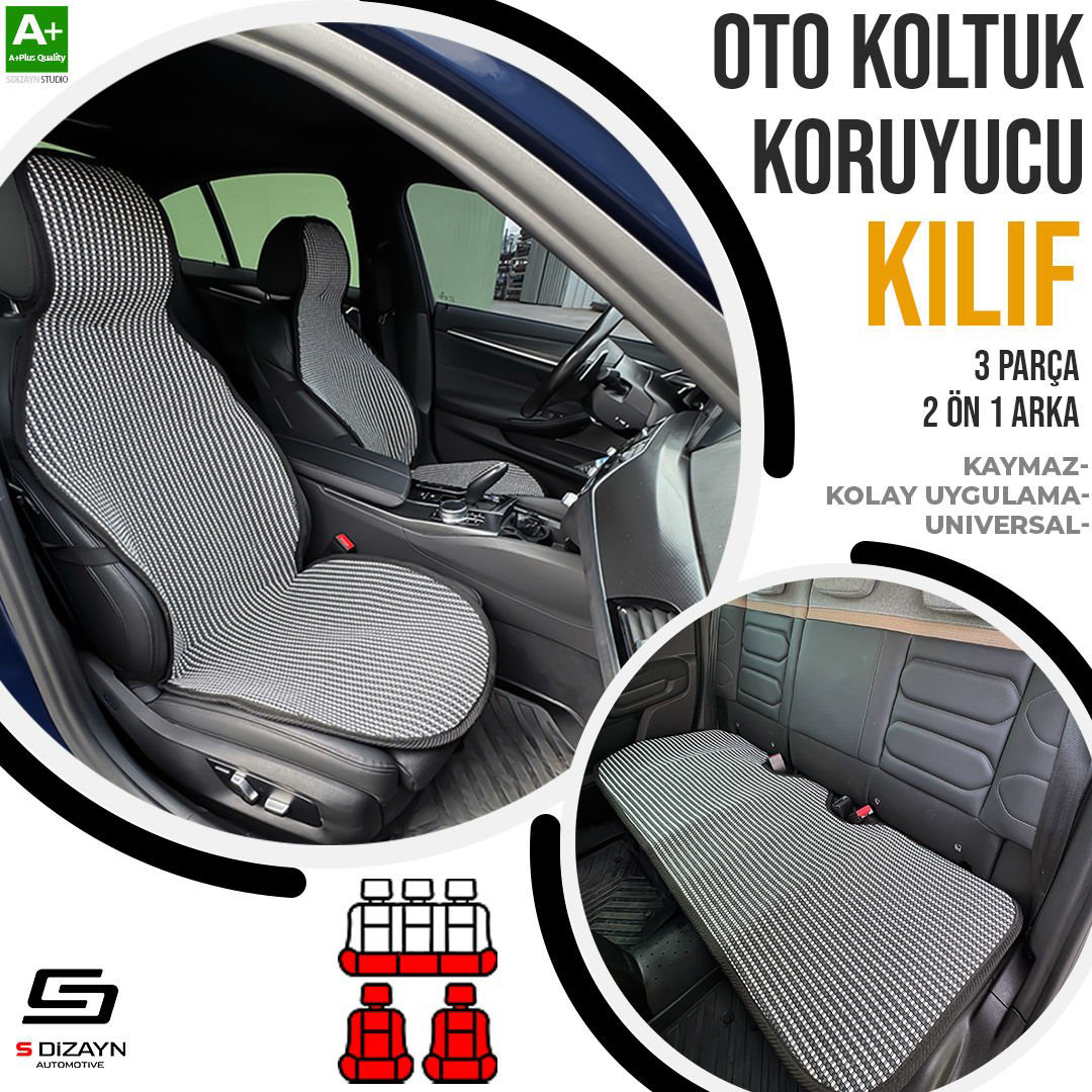 Drs Tuning S-Dizayn Oto Koltuk Koruyucu Kilif Çizgili Füme Beyaz Universal 2