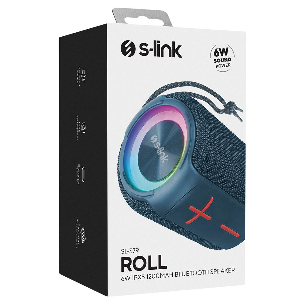 S-link SL-S79 Roll Mavi 6W 1200mAh USB-TF-TWS-IPX5 Bluetooth Hopa
