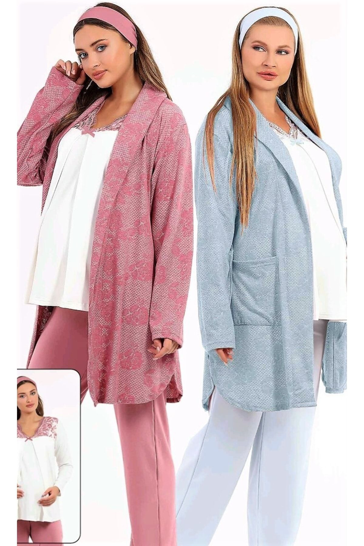 Baha Sabahlikli Loğusa Pijama Takimi Mavi.Yeni Sezon