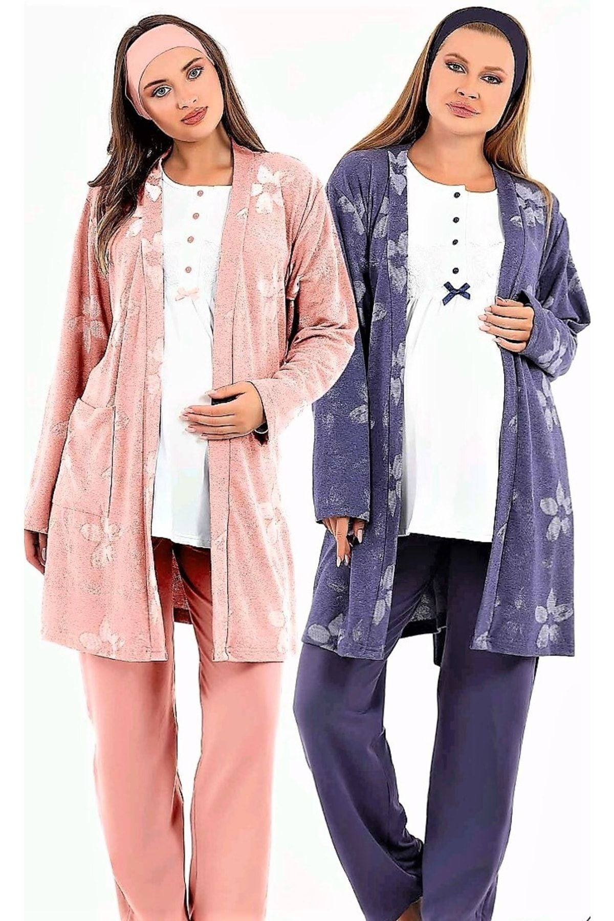 Baha Sabahlikli Loğusa Pijama Takimi İndigo.Yeni Sezon