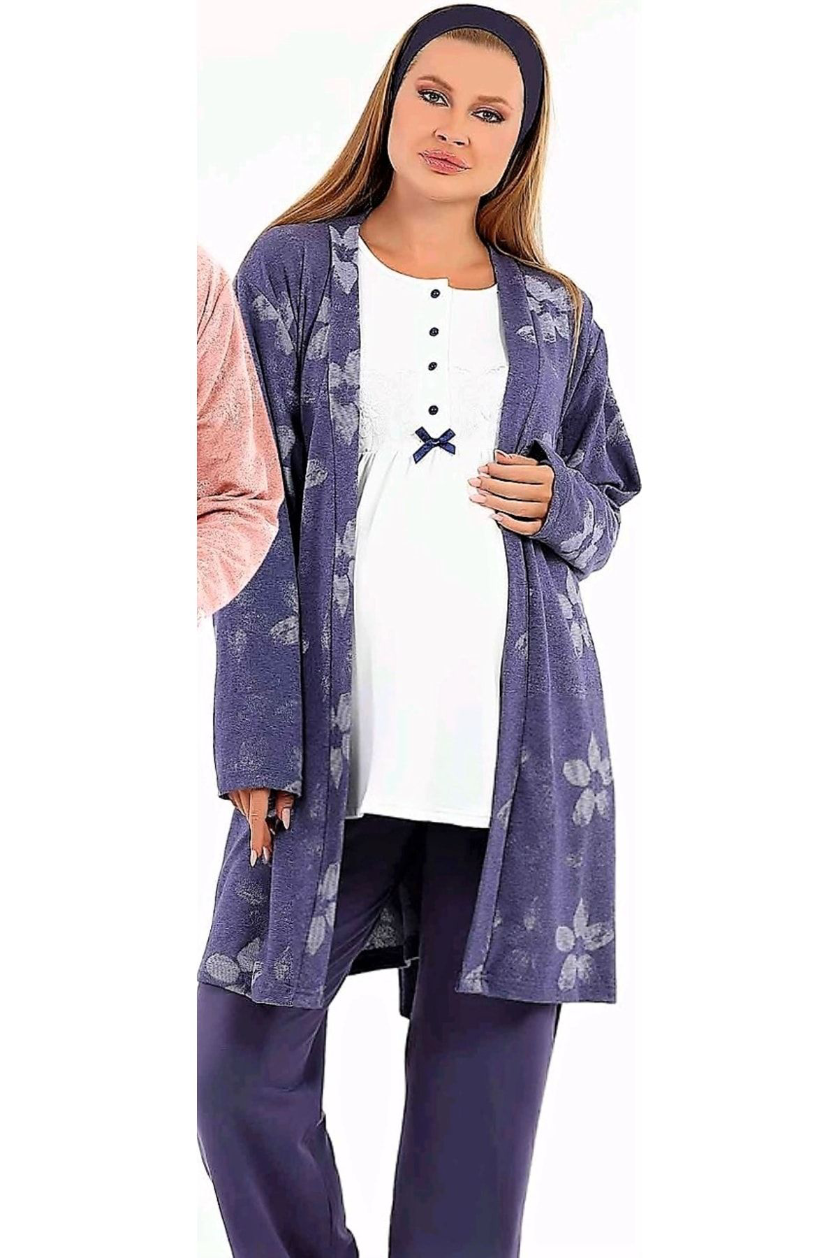 Baha Sabahlikli Loğusa Pijama Takimi İndigo.Yeni Sezon