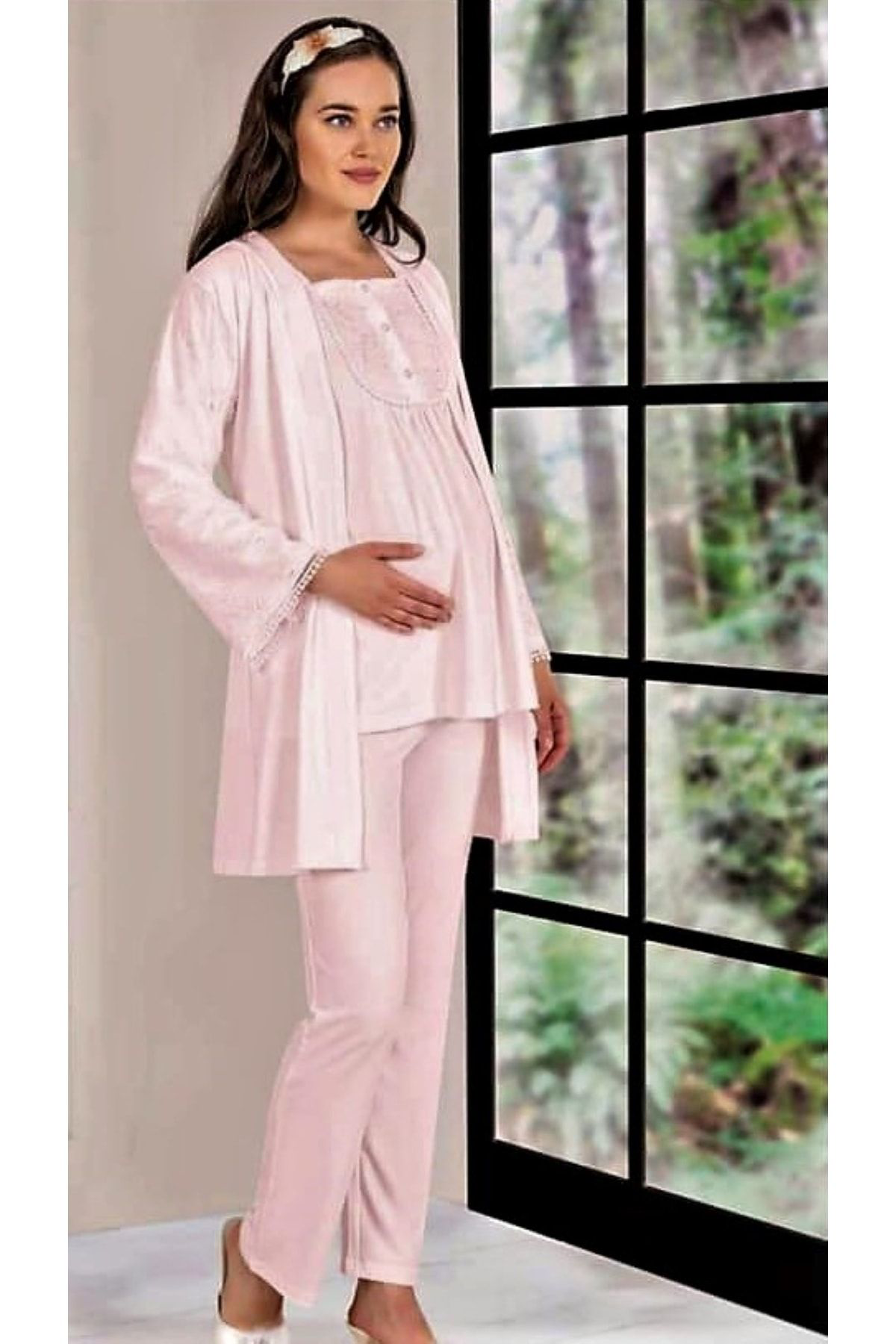 Flz Sabahlikli Lohusa Pijama Takimi Somon