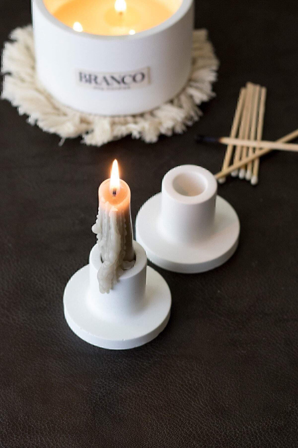 Branco Candles Şamdan Mumluk 2'Li Beton