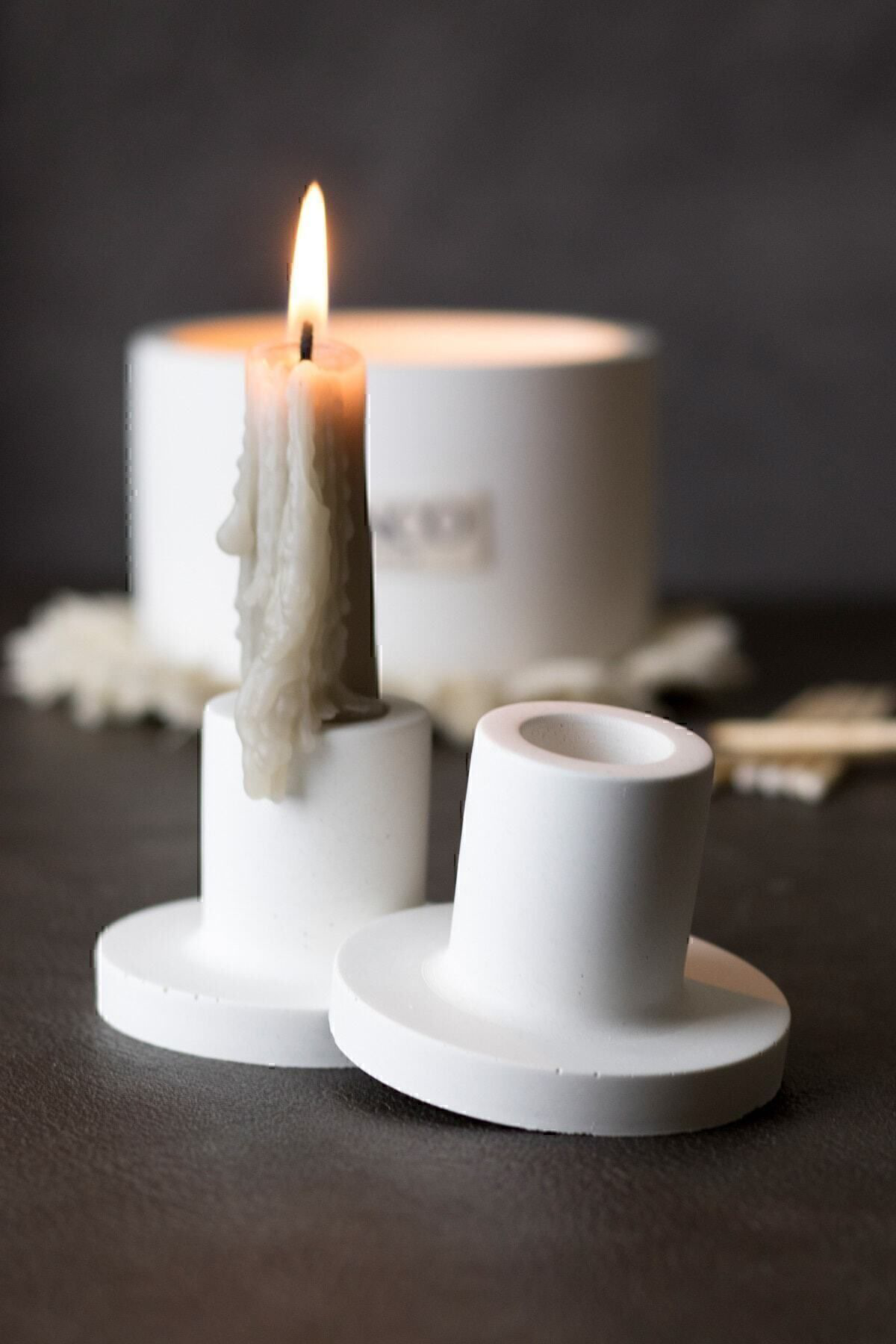 Branco Candles Şamdan Mumluk 2'Li Beton