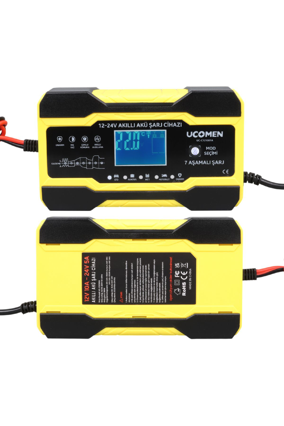 Ok Aksesuar Sari 12/24 Volt 10 Amper Led Göstergeli Akü Şarj Cihazi Uc-C12100