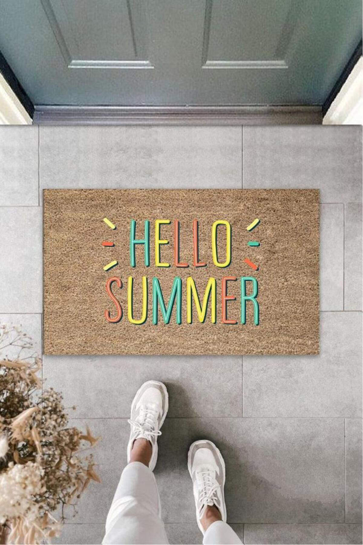 Skygo Sari Kapi Önü Paspasi Hello Summer Desen  K-3279