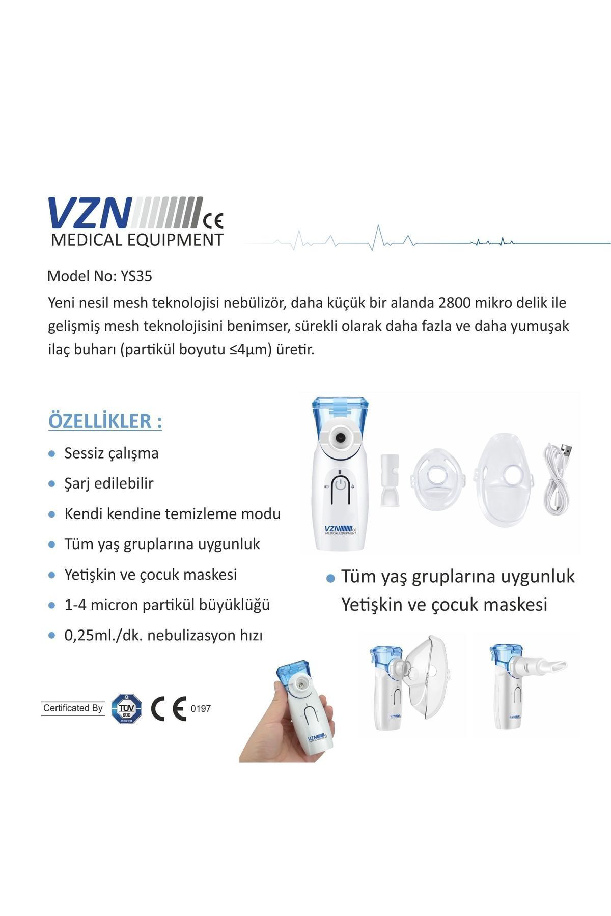 Vzn Şarj Edilebilir Sessiz Nebülizatör