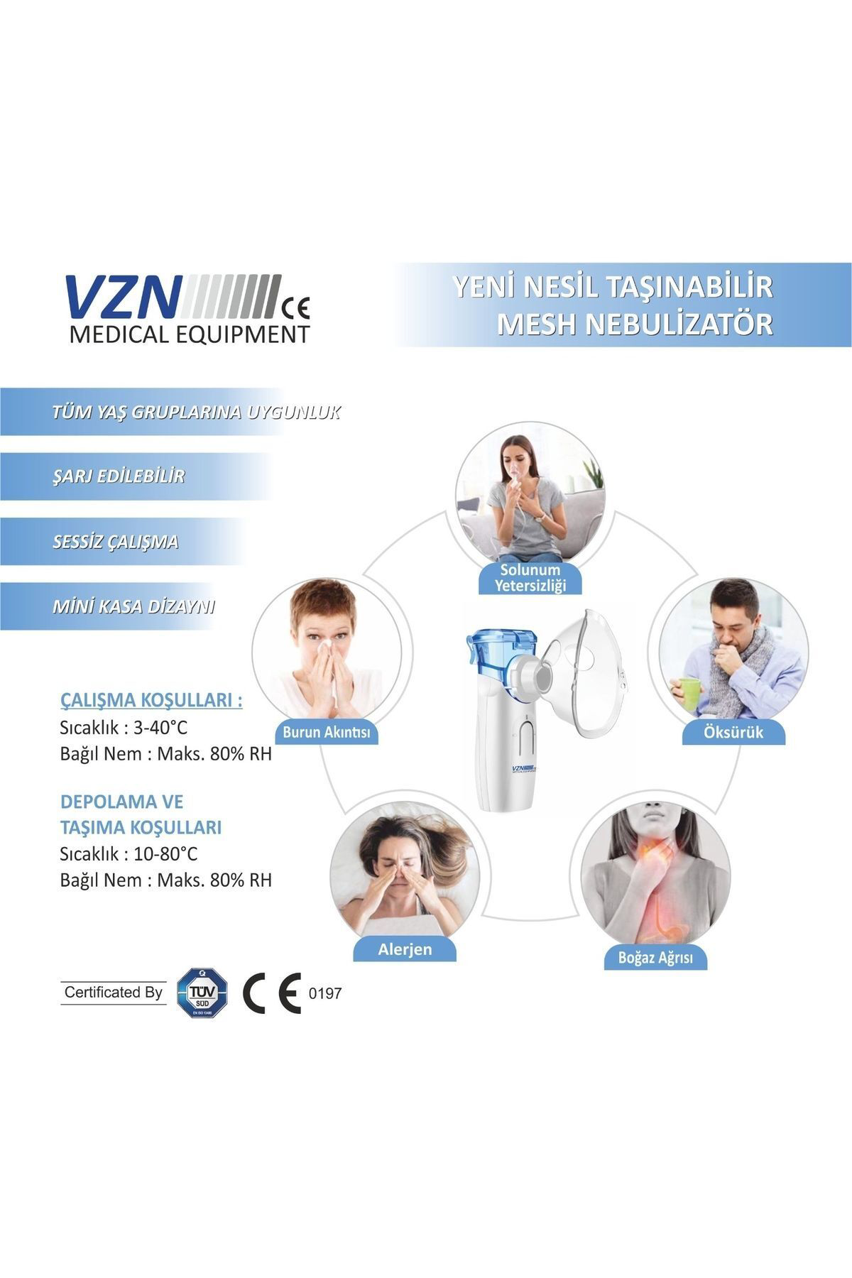 Vzn Şarj Edilebilir Sessiz Nebülizatör