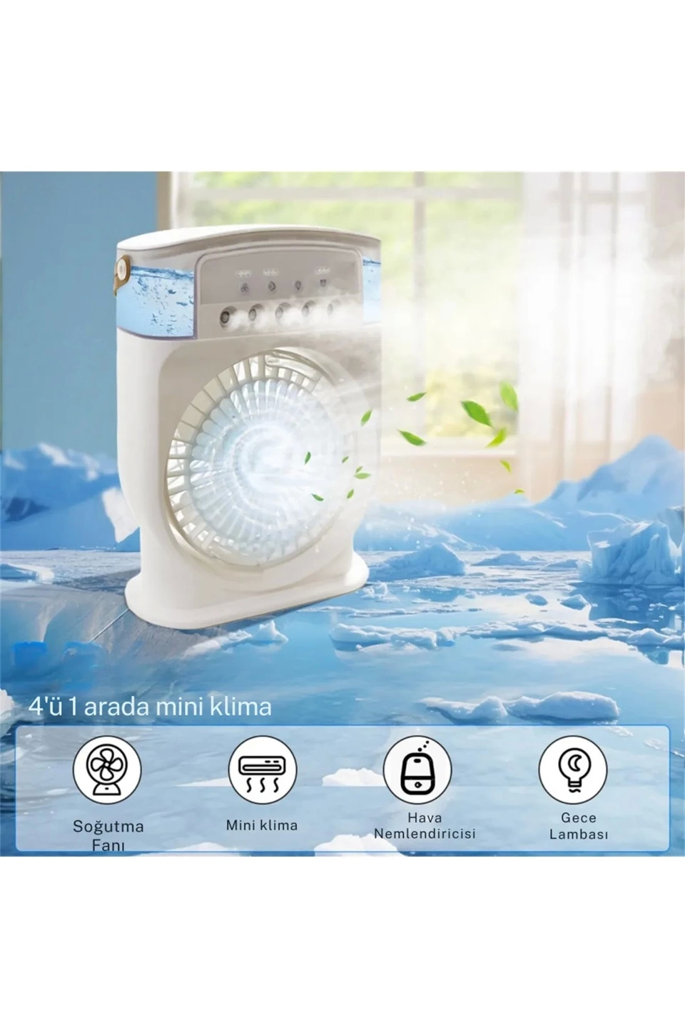 Şarjlı 600 Ml Su Hazneli Taşınabilir Masaüstü Vanilatör Güçlü Fan