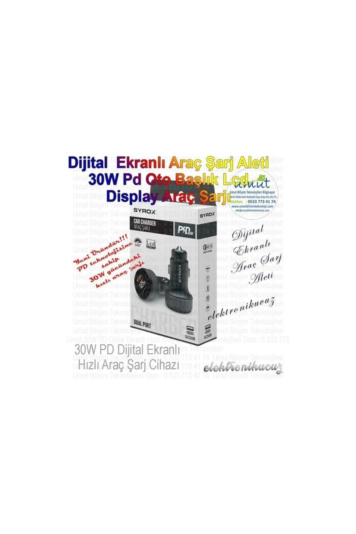 Syrox Sc30b Araç Çakmaklik Şarj Aleti Pd30w, 3.1Amper Lcd Ekran Metal O