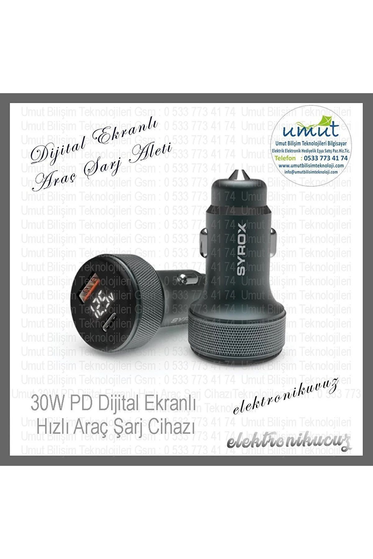 Syrox Sc30b Araç Çakmaklik Şarj Aleti Pd30w, 3.1Amper Lcd Ekran Metal O