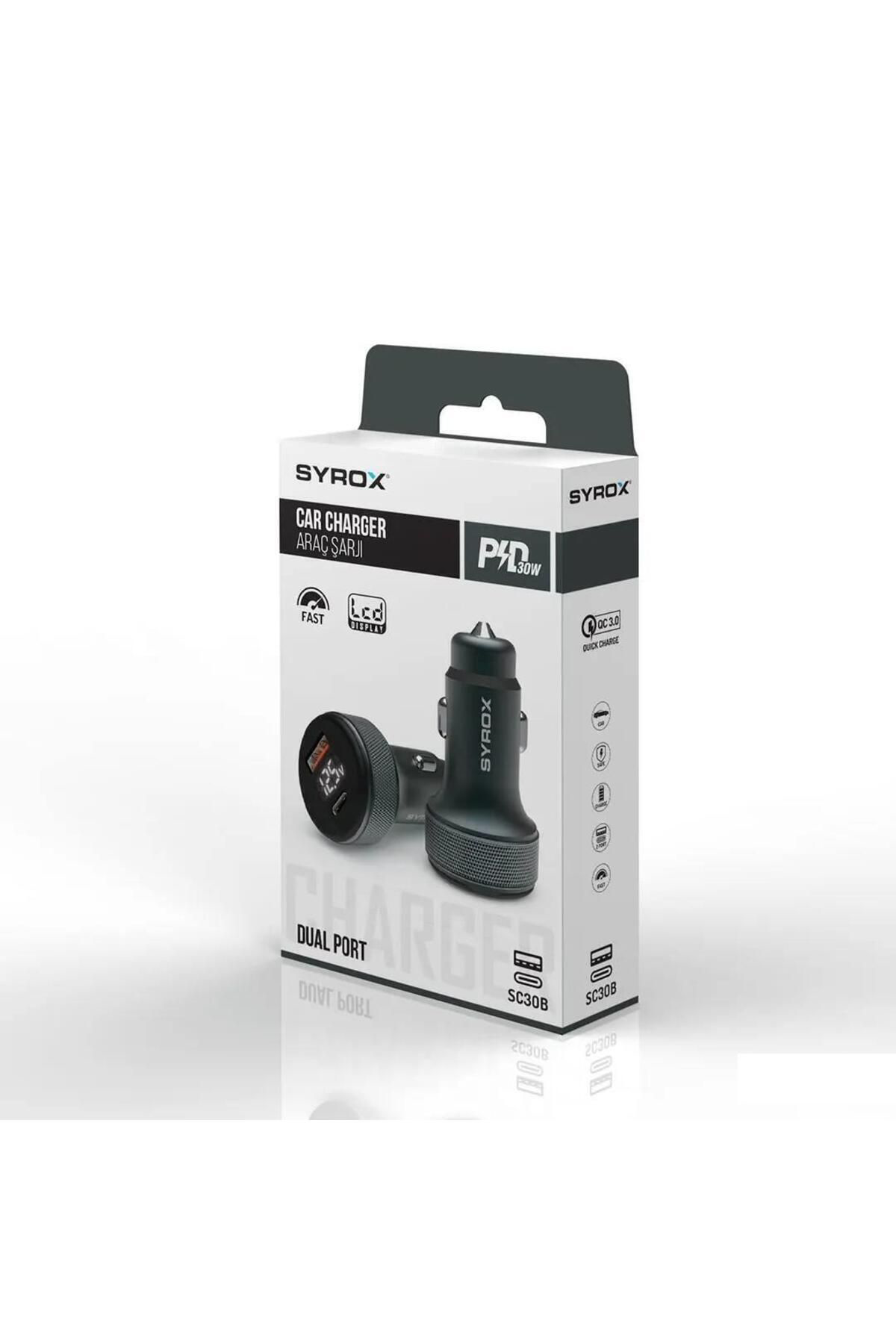 Syrox Sc30b Led Ekran Metal Uyumlu 30W Pd Oto Başlik Şarj Cihazi