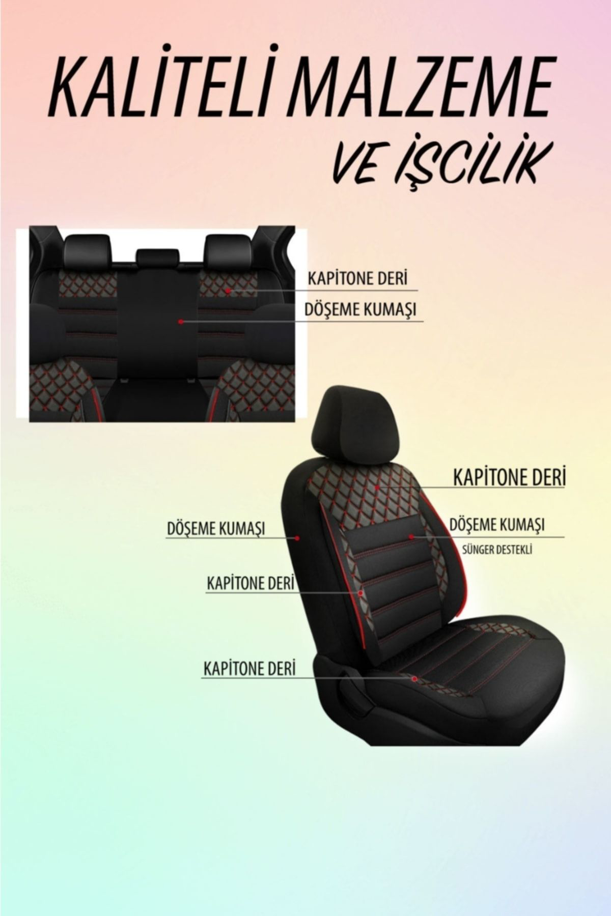 Nice Shop Seat Leon 1999-2012 Uyumlu Koltuk Kilifi Crystal Sarisi - Kirmizi