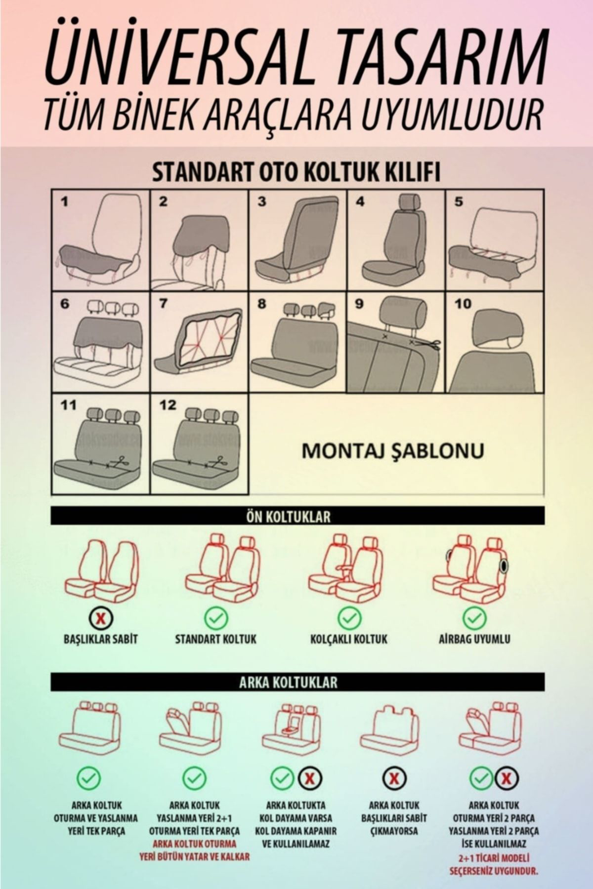 Nice Shop Seat Leon 1999-2012 Uyumlu Koltuk Kilifi Crystal Sarisi - Kirmizi