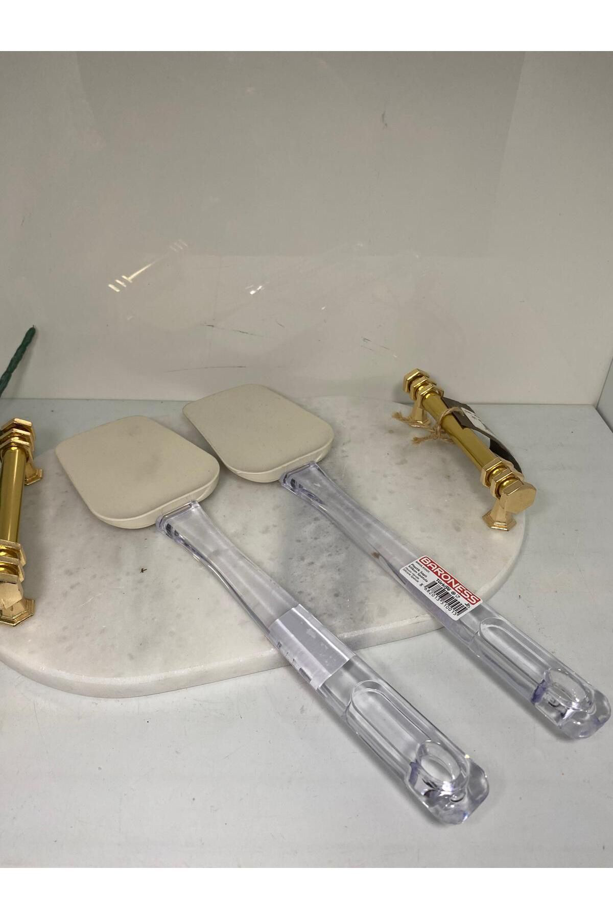 Elif Aksesuar Şeffaf Sapli Silikon Spatula 2 Li Ekru
