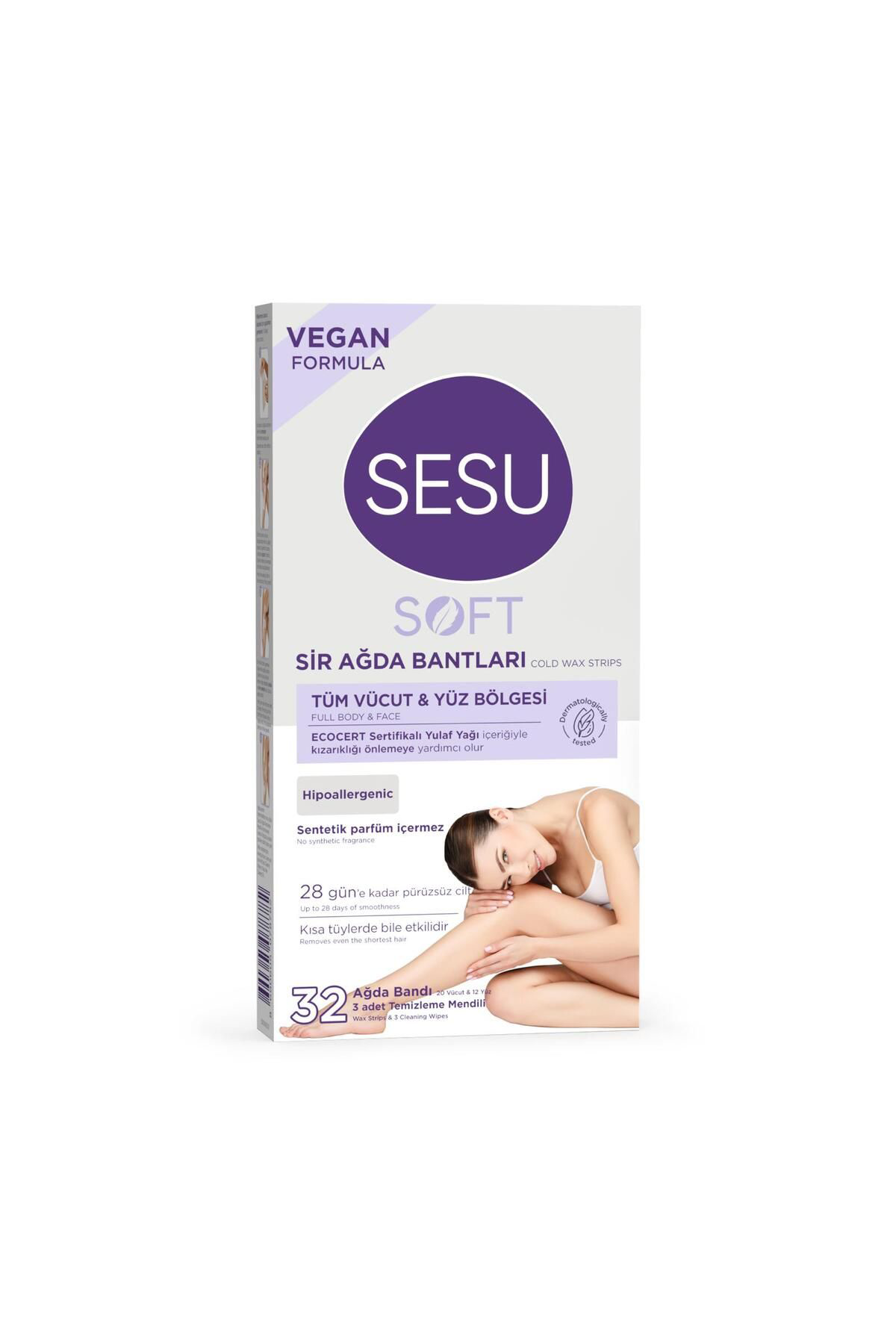 Sesu  Soft Tüm Vücut & Yüz Bölgesi Sir Ağda Bantlari 32 Adet
