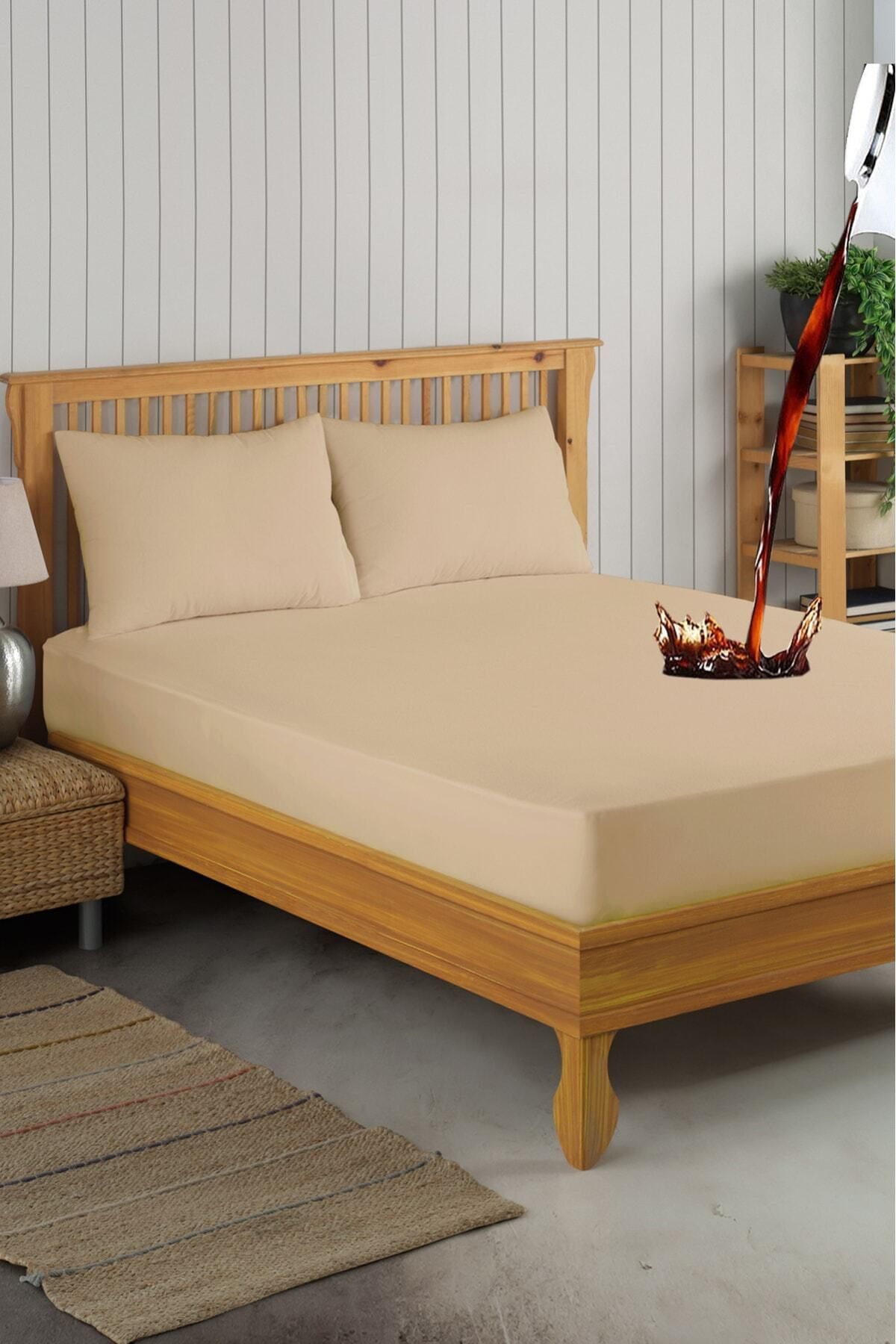 Formeya Set Kahverengi Mikro Fitted Sivi Geçirmez Alez Ve 2 Adet Yastik A