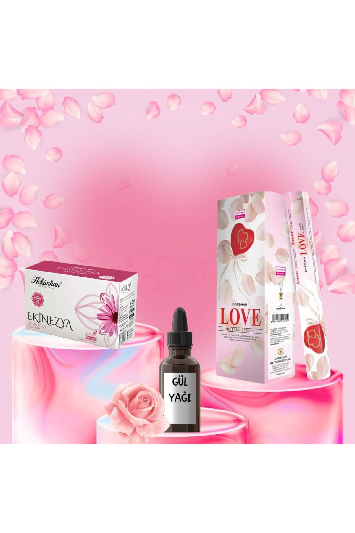 Hekimhan Bitkisel Sevgi Seti Love Tütsü 20 Çubuk + Gül  Yaği 20 Ml + Ekinezya Çayi 