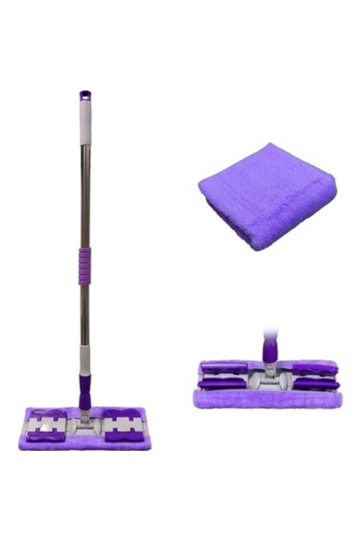 Ok Aksesuar Sihirli Spin Mop Teleskopik Çok Amaçli Mop +1 Bez Hediyeli - Mor