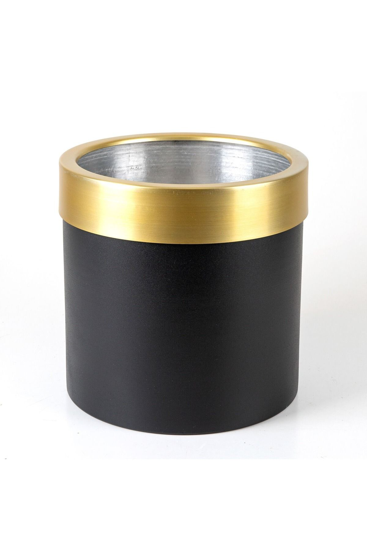 Oyuncak Store Silindir Alüminyum Saksi Çemberli Siyah-Gold ( Ebat 35X35 Cm.)
