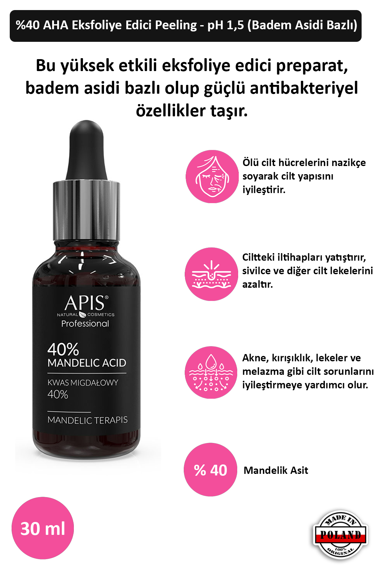 Apis Natural Cosmetics Sivilce Ve Leke Giderici %40 Badem Asidi - 30Ml