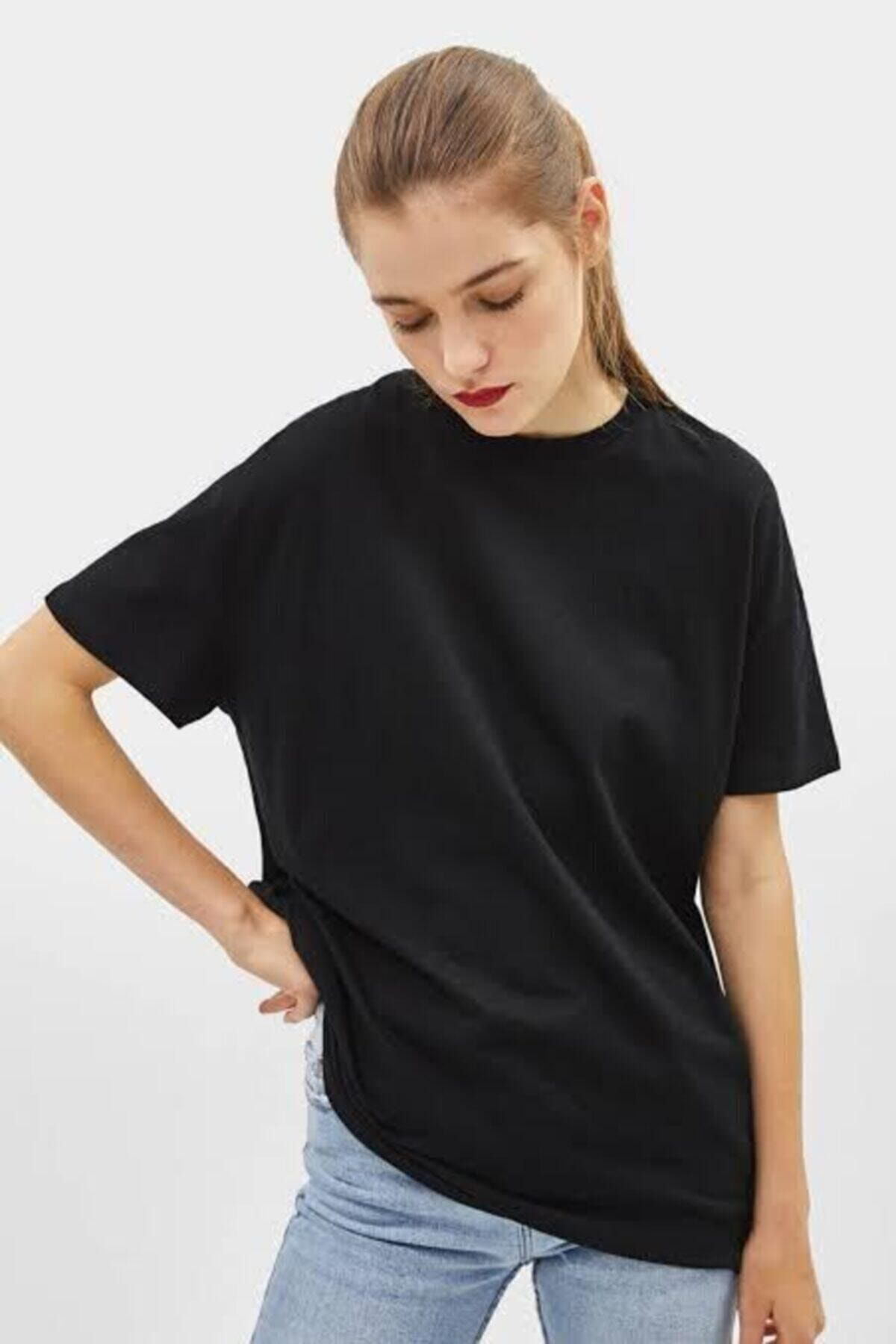 Kam Tişört Siyah Basic Oversize Bisiklet Yaka Kisa Kollu T-Shirt