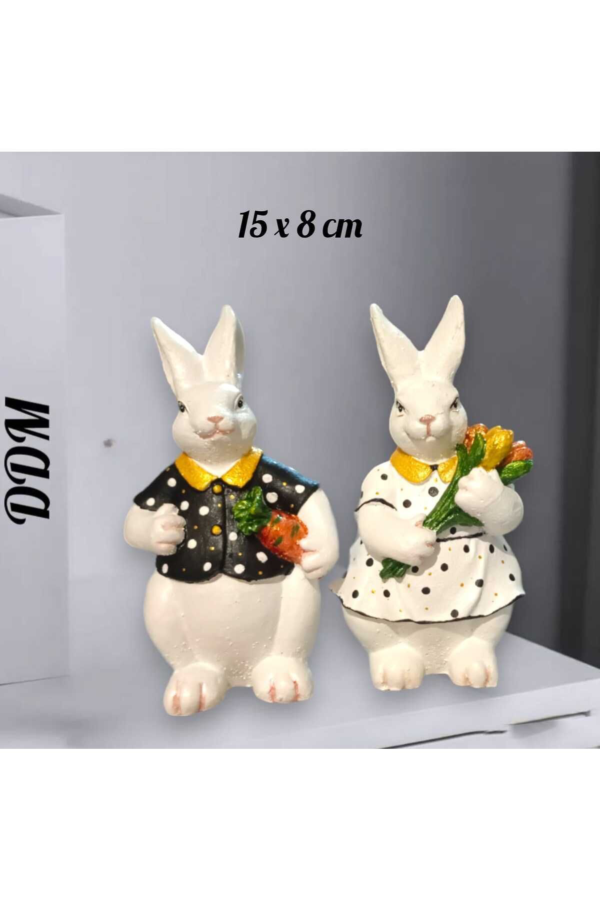Dodemert Home Siyah -Beyaz Bay -Bayan Rabbit Polyester ( Tavşan ) Heykel Biblo 