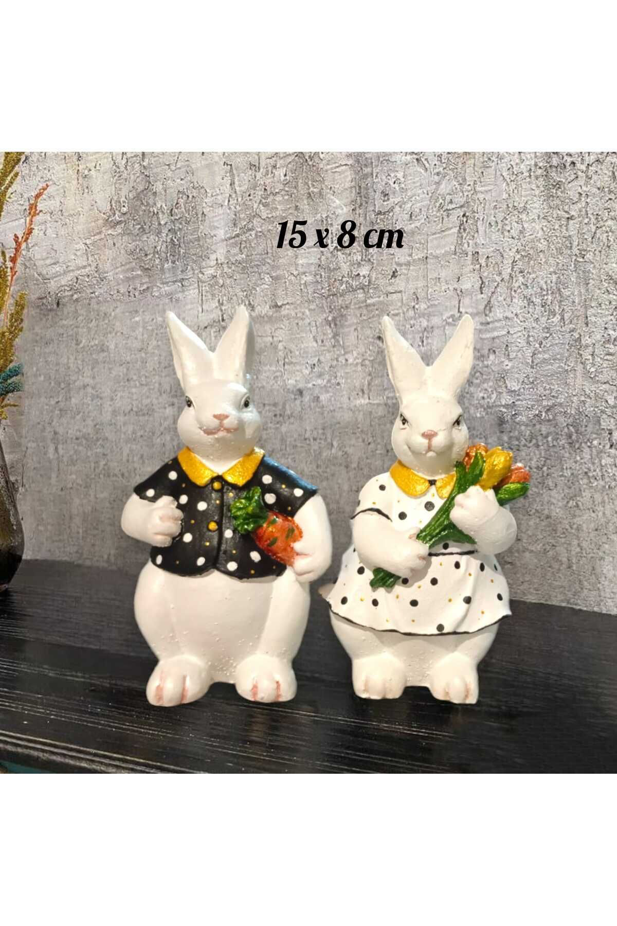 Dodemert Home Siyah -Beyaz Bay -Bayan Rabbit Polyester ( Tavşan ) Heykel Biblo 