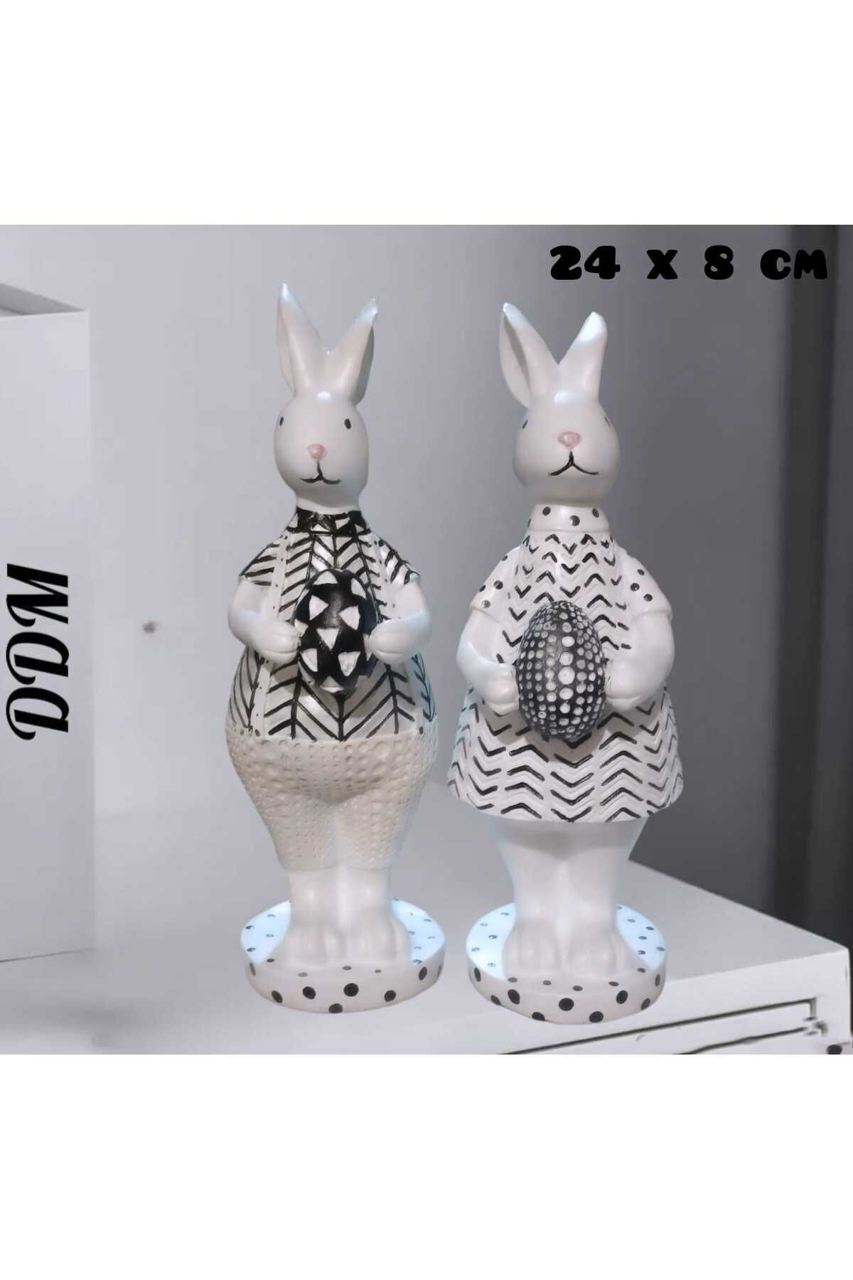 Dodemert Home Siyah & Beyaz Yumurta Taşiyan Tavşanlar Polyester Biblo 2 Li