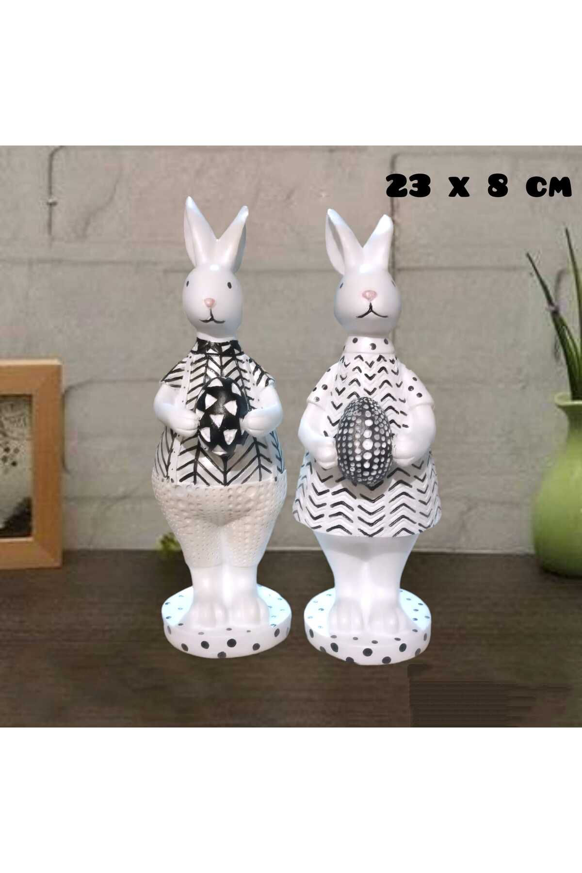 Dodemert Home Siyah & Beyaz Yumurta Taşiyan Tavşanlar Polyester Biblo 2 Li