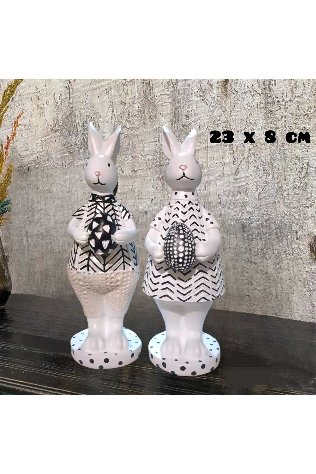 Dodemert Home Siyah & Beyaz Yumurta Taşiyan Tavşanlar Polyester Biblo 2 Li