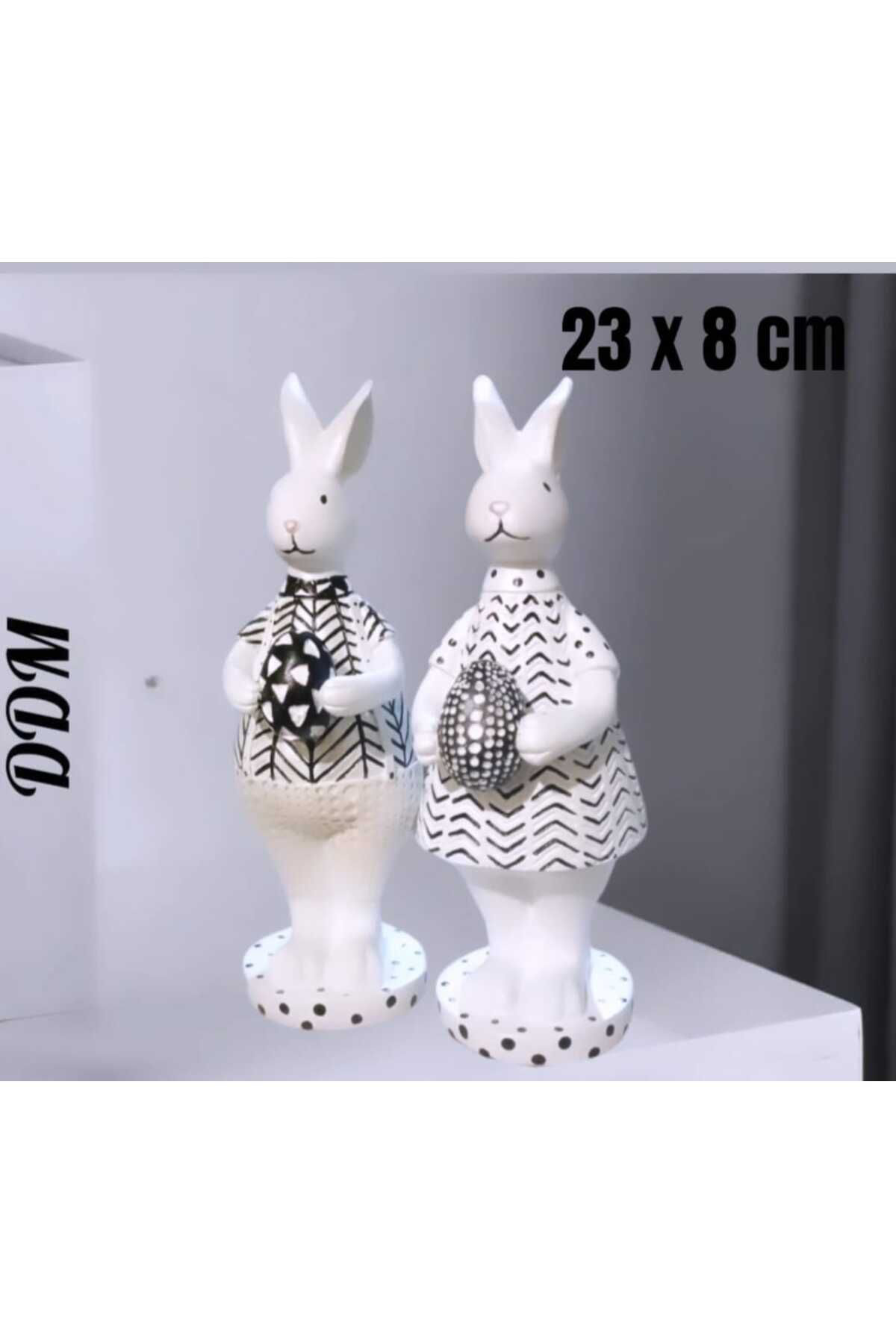 Dodemert Home Siyah & Beyaz Yumurta Taşiyan Tavşanlar Polyester Biblo 2 Li