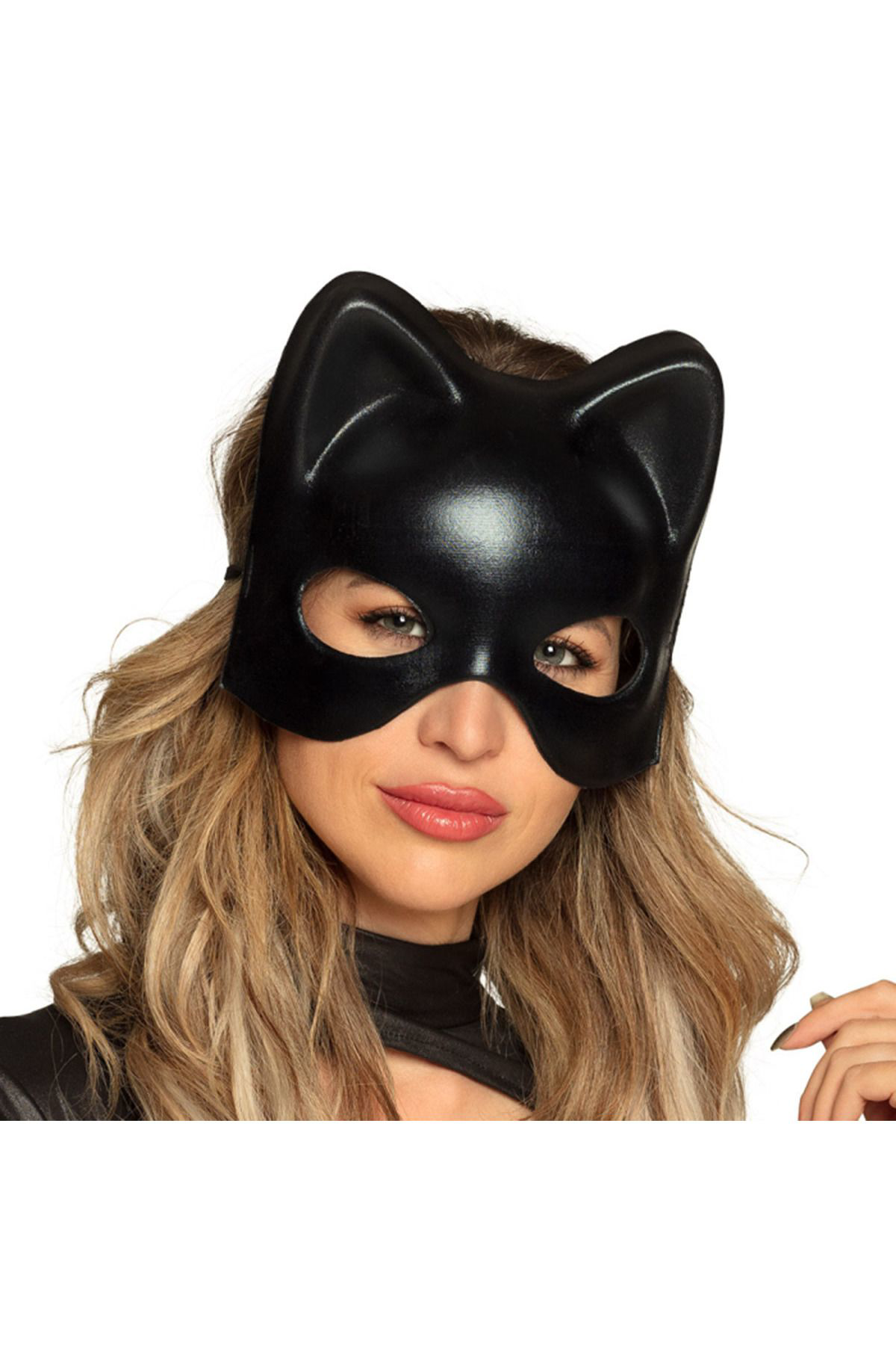 Ok Aksesuar Siyah Deri Görünümlü Kedi Maskesi Cosplay &Amp;Amp; Maskeli Balo