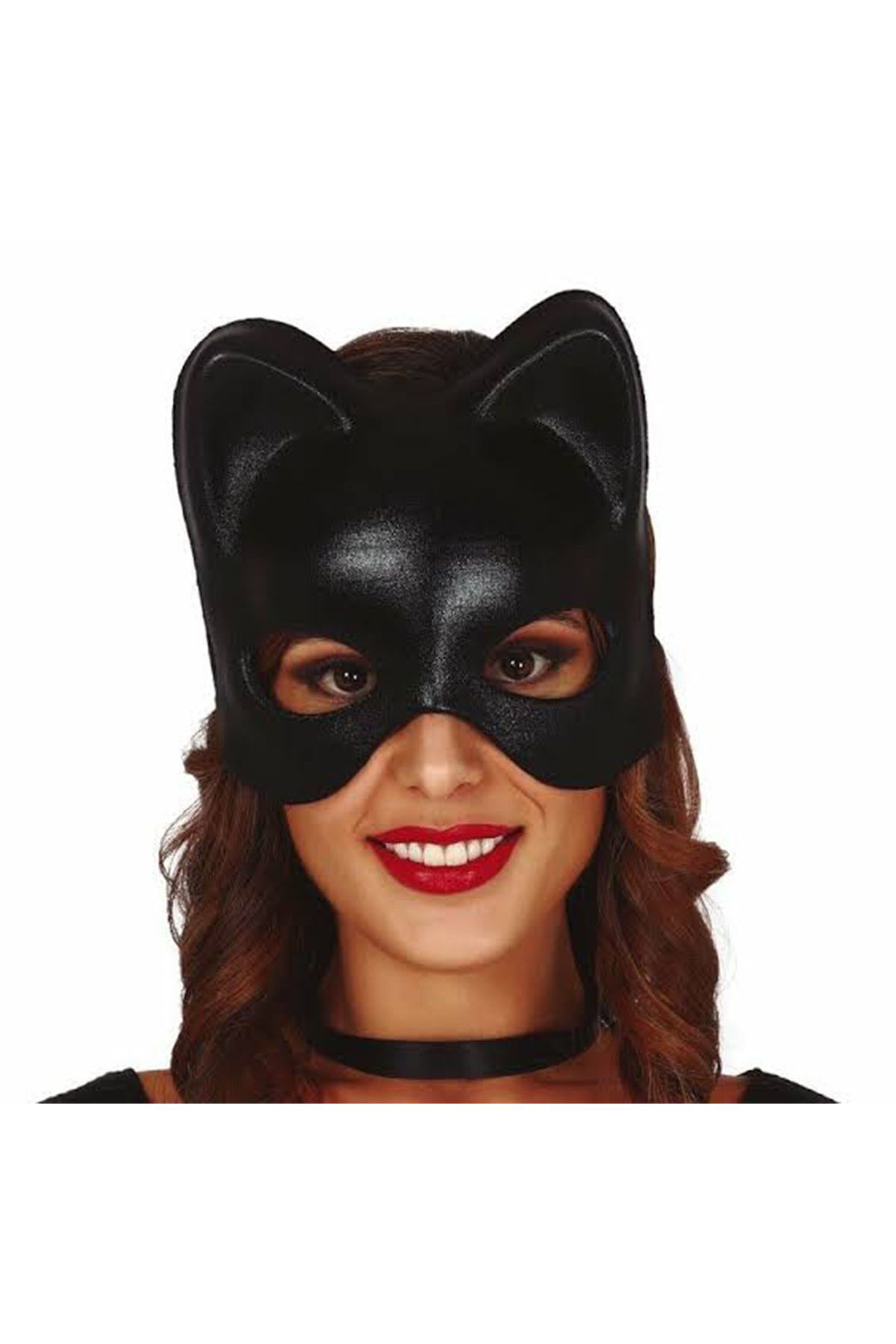 Ok Aksesuar Siyah Deri Görünümlü Kedi Maskesi Cosplay &Amp;Amp; Maskeli Balo