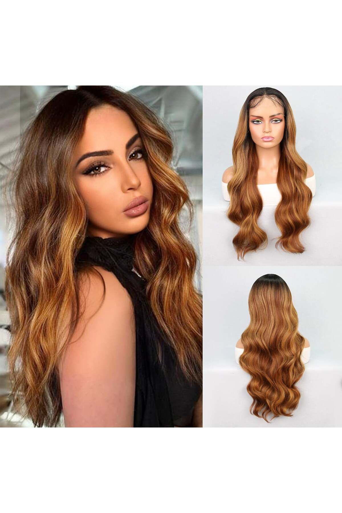 Yurt Marketing Siyah Karamel Balköpüğü Ombre Fiber Sentetik Geniş Dalgali Tül Pe