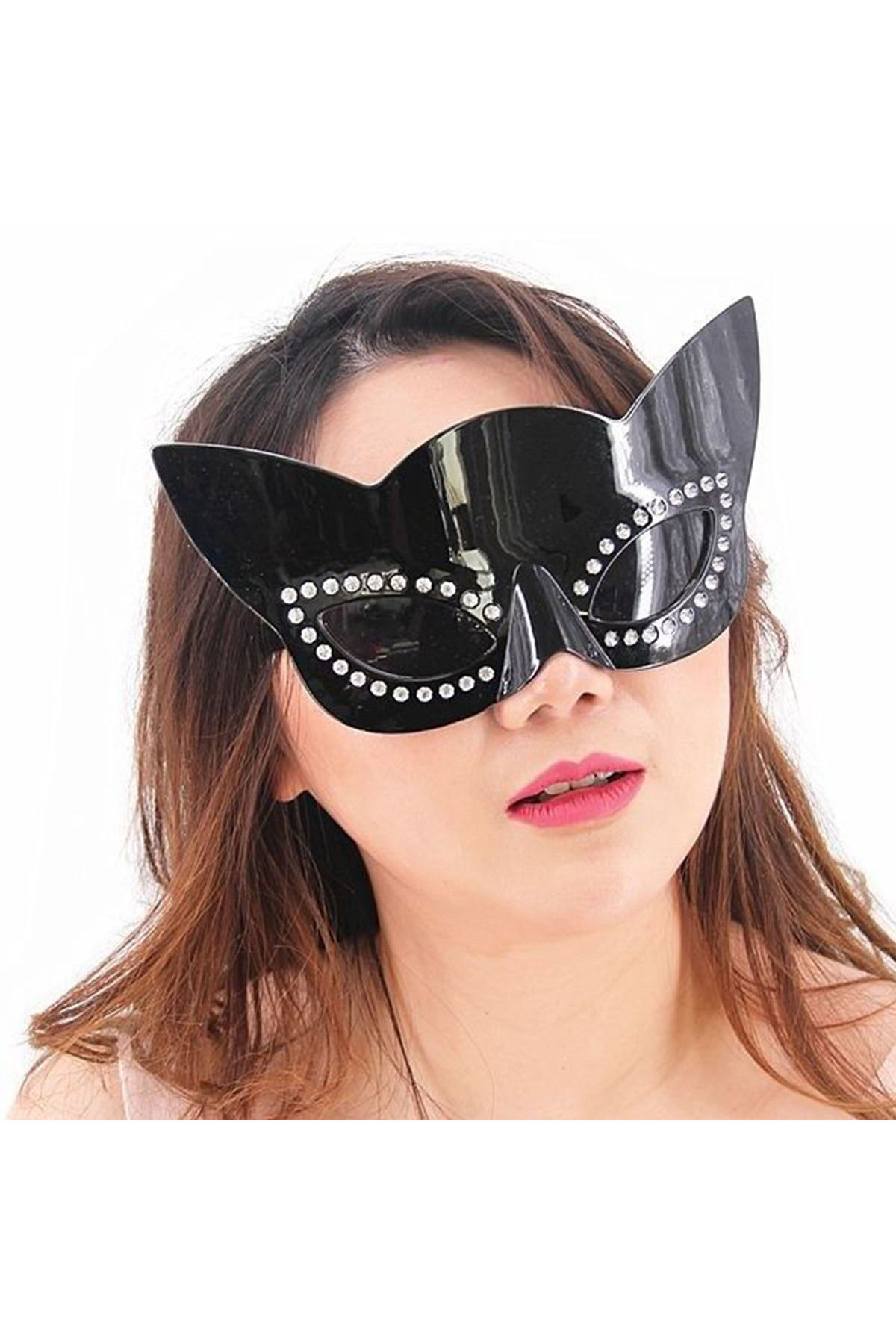 Ok Aksesuar Siyah Renk Siyah Camli Kedi Şekilli Parti Gözlüğü 20X11 Cm  Go506