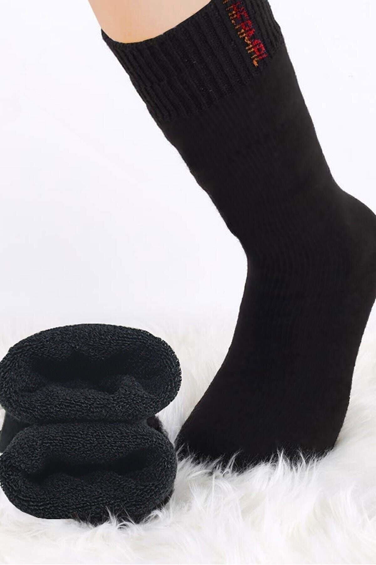 Just Cheap Store Siyah Termal Kalin Kişlik Havlu Çorap Erkek Kadin Unisex Pamuk