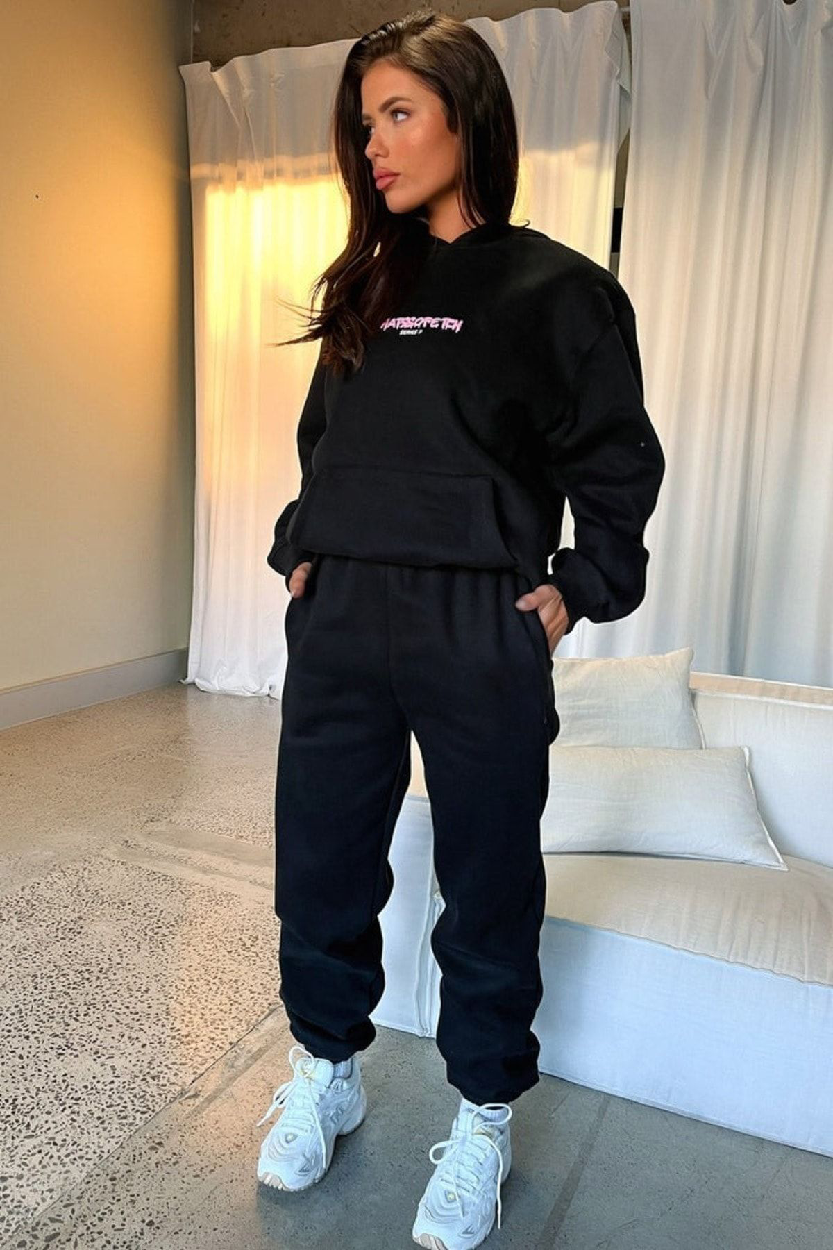 Anna Christina So Fetch Series 7 Eşofman Takimi Sweatshirt Jogger - Siyah Baskil