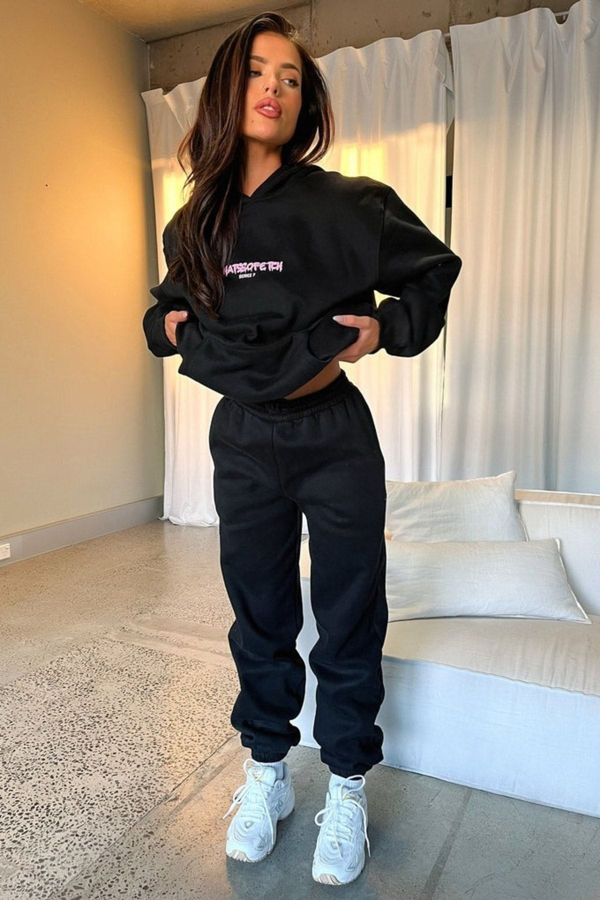 Anna Christina So Fetch Series 7 Eşofman Takimi Sweatshirt Jogger - Siyah Baskil