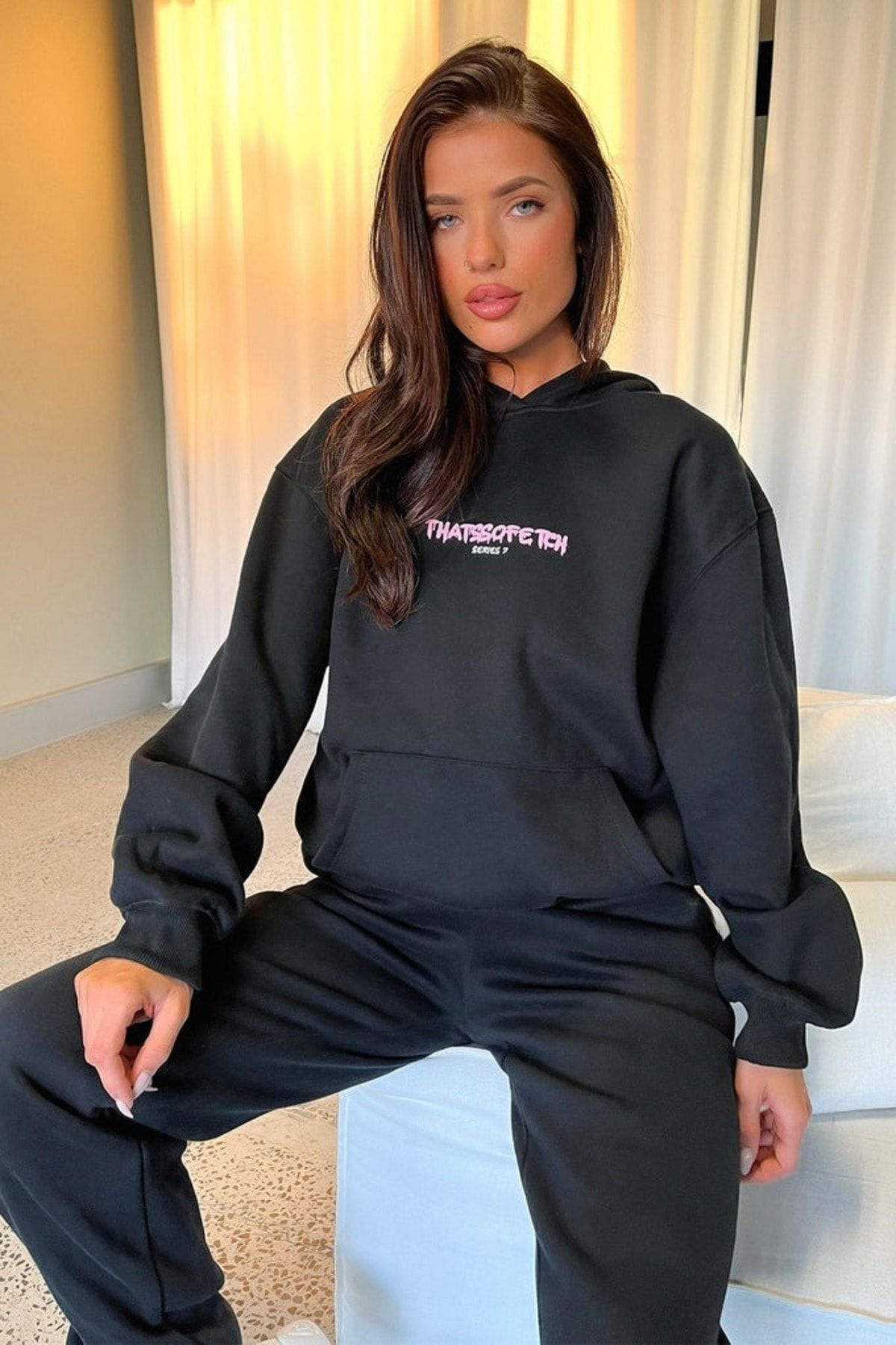Anna Christina So Fetch Series 7 Eşofman Takimi Sweatshirt Jogger - Siyah Baskil