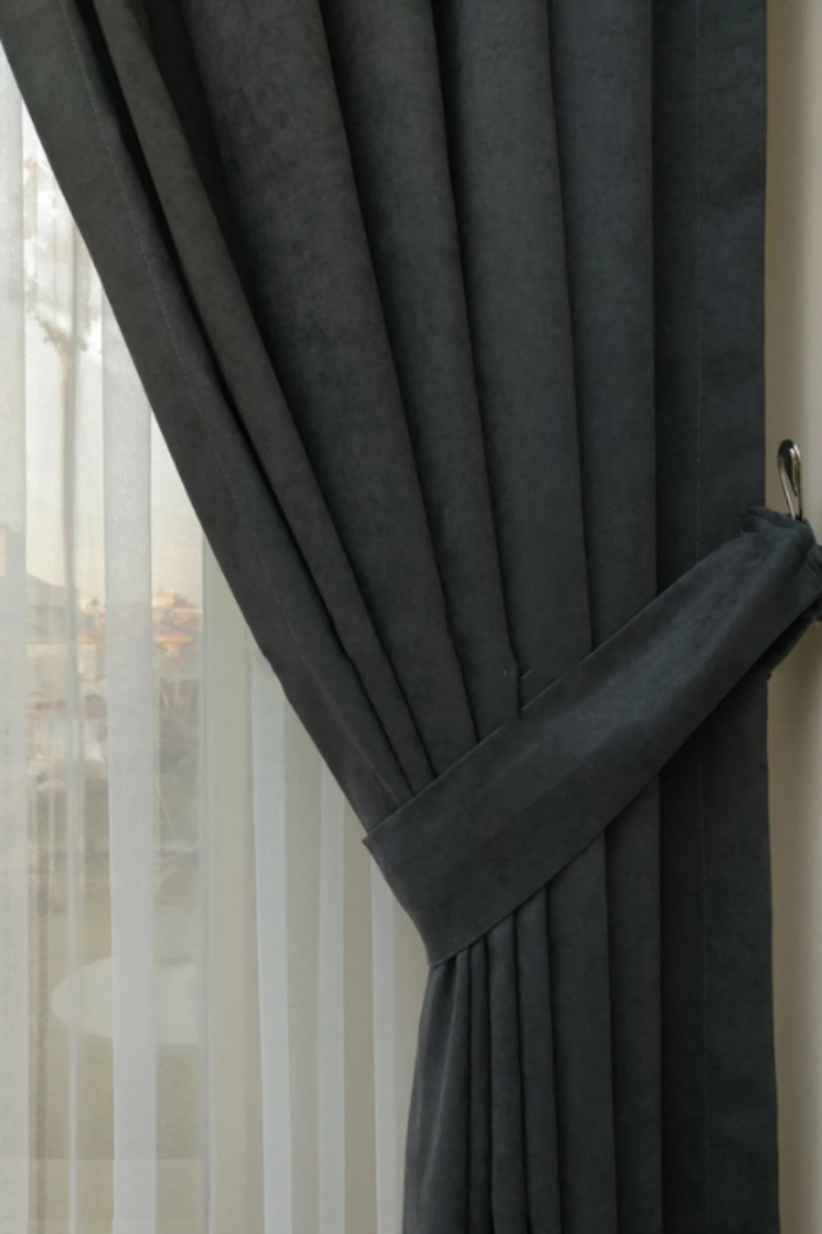 Özgün Home Soft Kumaş Fon Perde Sik Pileli Antrasit Perde