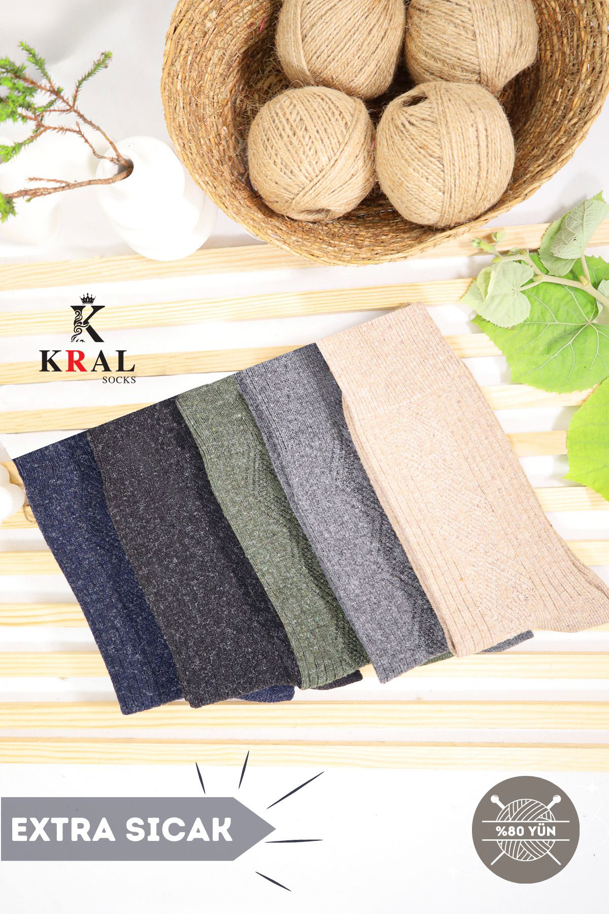 Kral Socks Std Lambswool 5’Li Renkli Paket Dikişsiz Yün Erkek Çorap Klasik