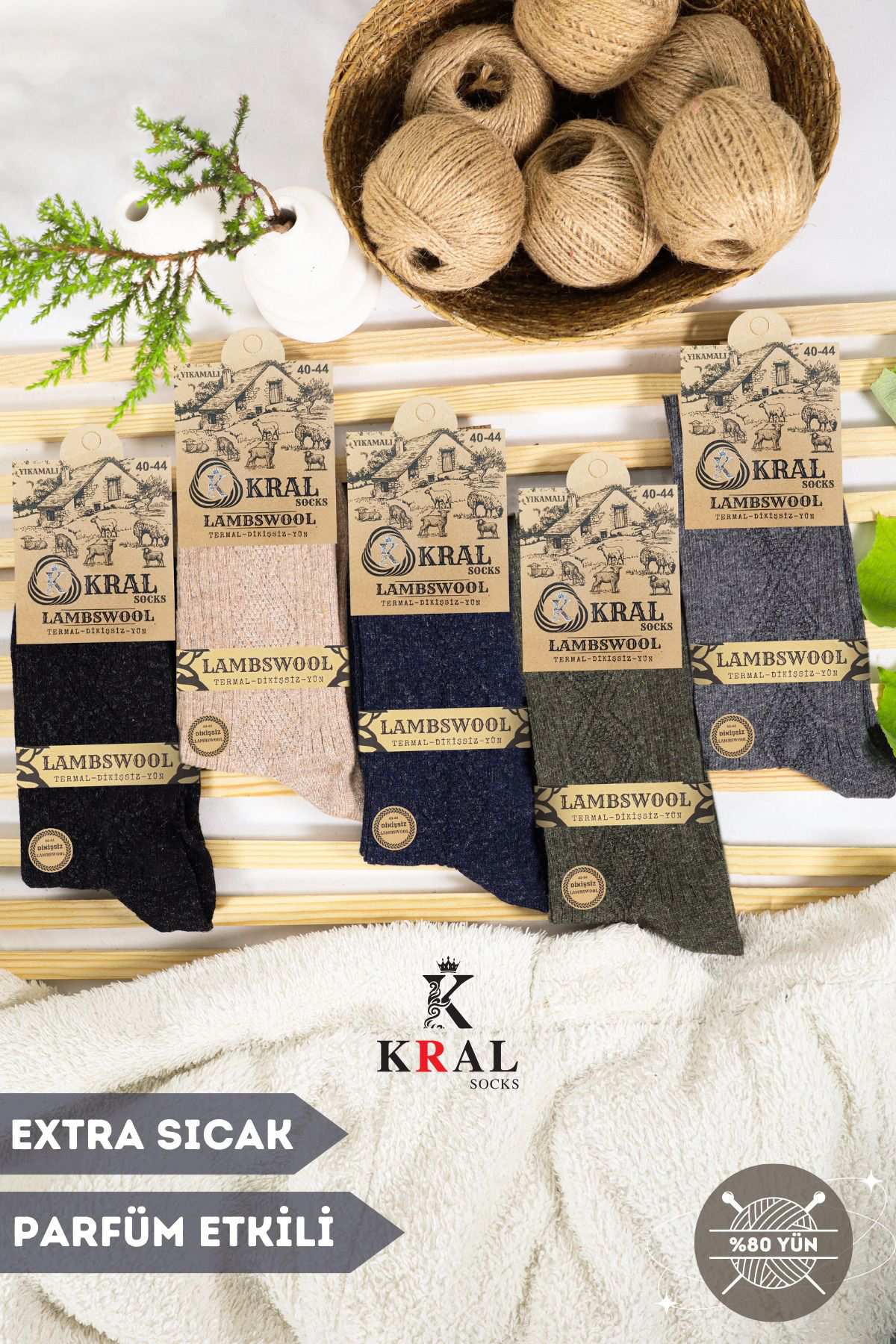 Kral Socks Std Lambswool 5’Li Renkli Paket Dikişsiz Yün Erkek Çorap Klasik