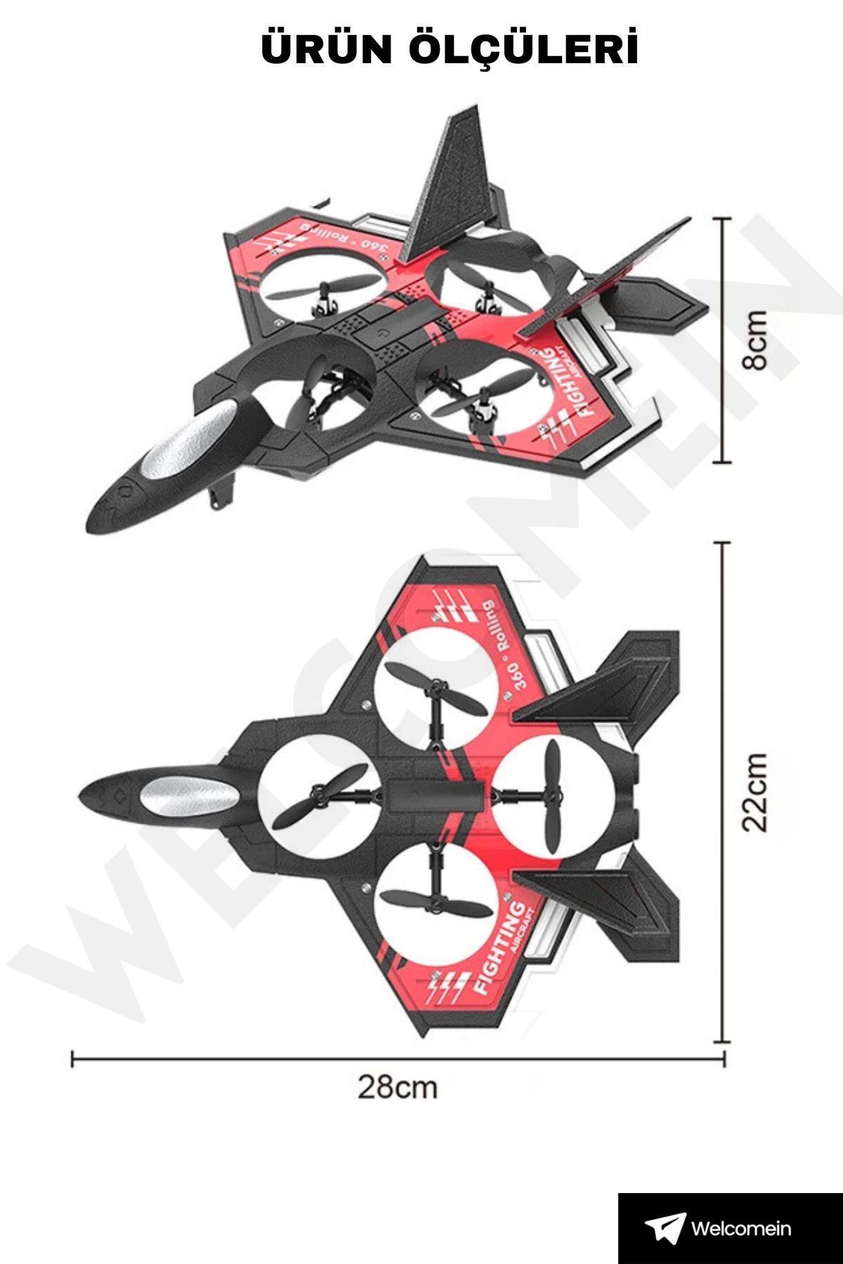 Yusuftex Sünger Gövde 2.4Ghz Uzaktan Kumanda Led İşikli Jet Uçak Drone Baş