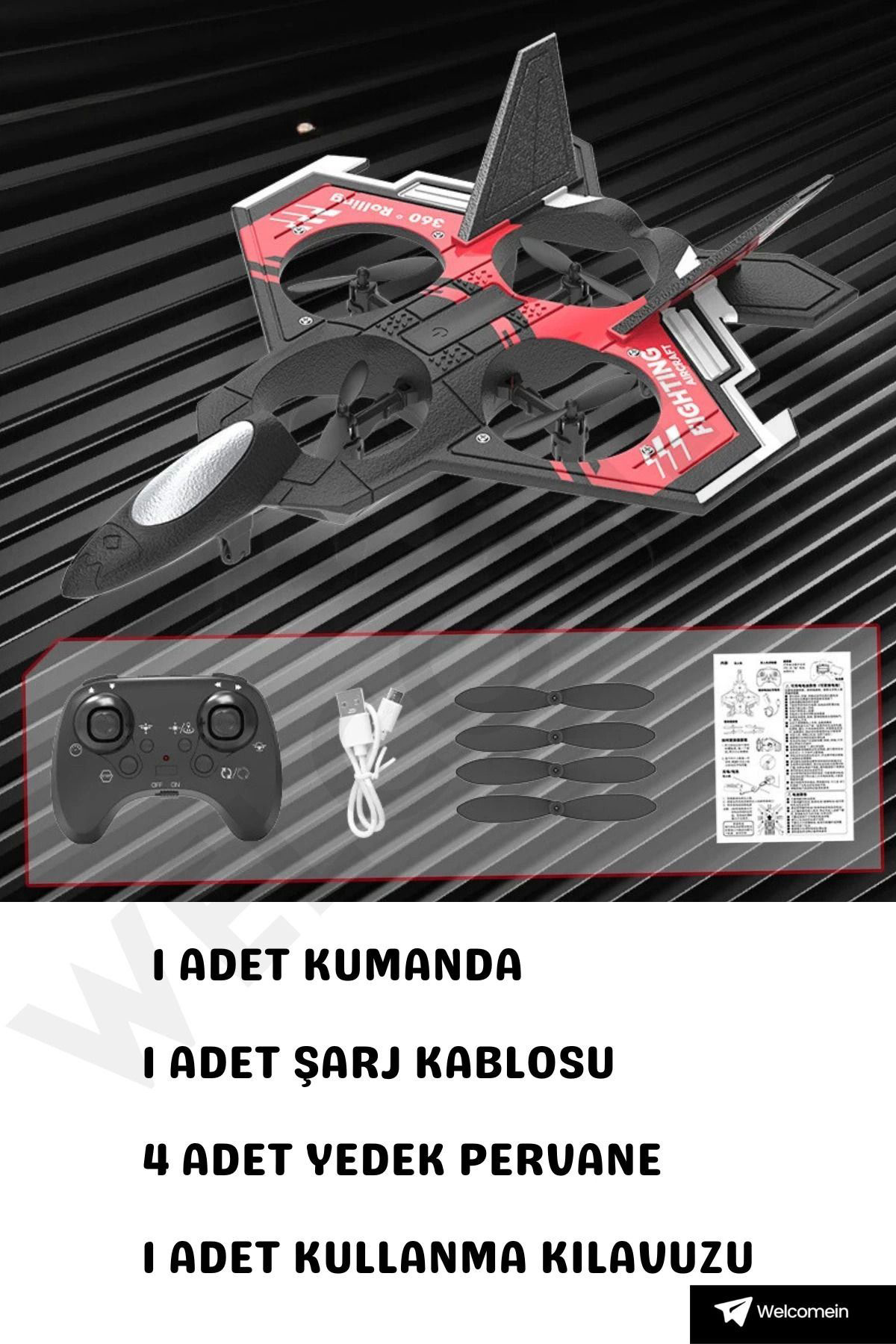 Yusuftex Sünger Gövde 2.4Ghz Uzaktan Kumanda Led İşikli Jet Uçak Drone Baş