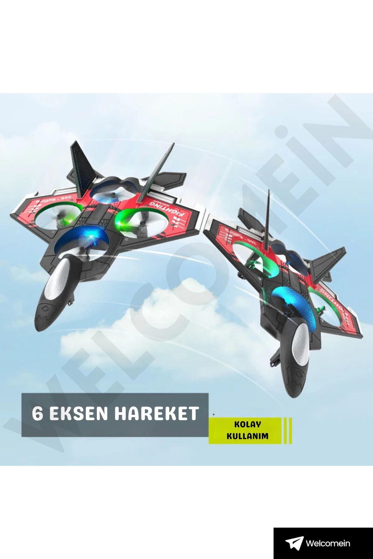 Yusuftex Sünger Gövde 2.4Ghz Uzaktan Kumanda Led İşikli Jet Uçak Drone Baş