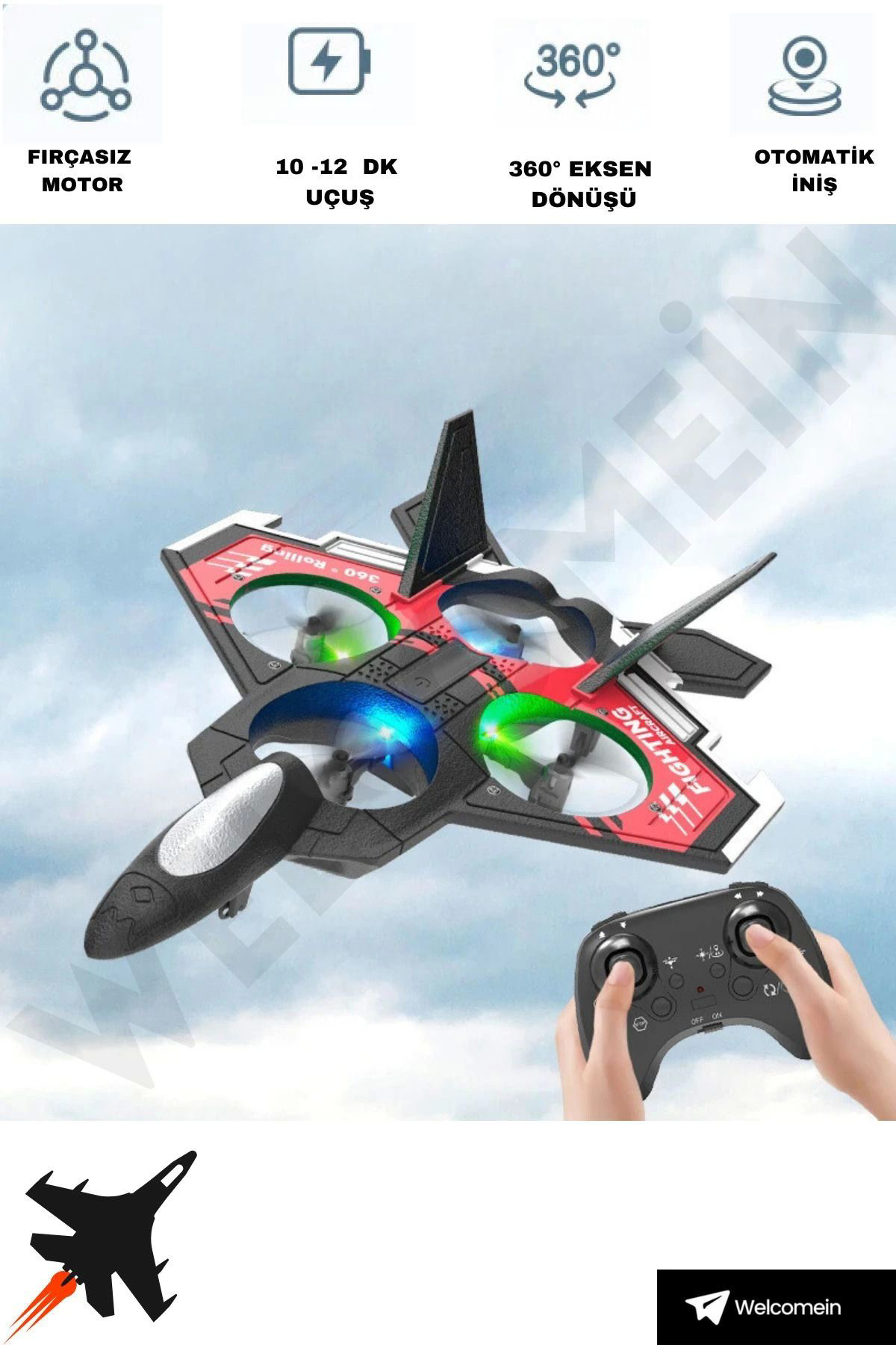 Yusuftex Sünger Gövde 2.4Ghz Uzaktan Kumanda Led İşikli Jet Uçak Drone Baş